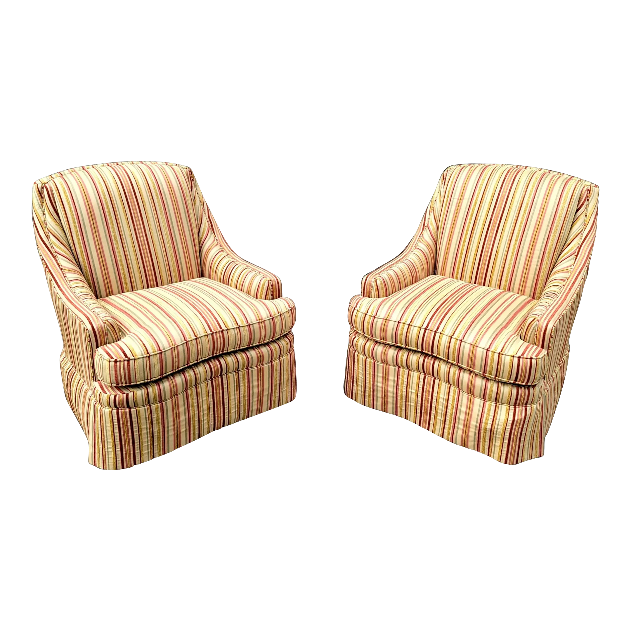 Sherrill Furniture Pair of Silk and Velvet Striped Club Chairs Chairish