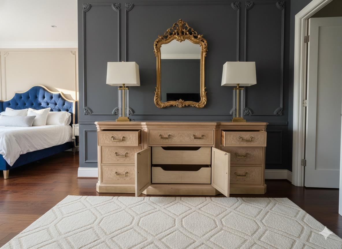 Vintage Drexel Heritage Corinthian Triple Dresser & Mirror Set