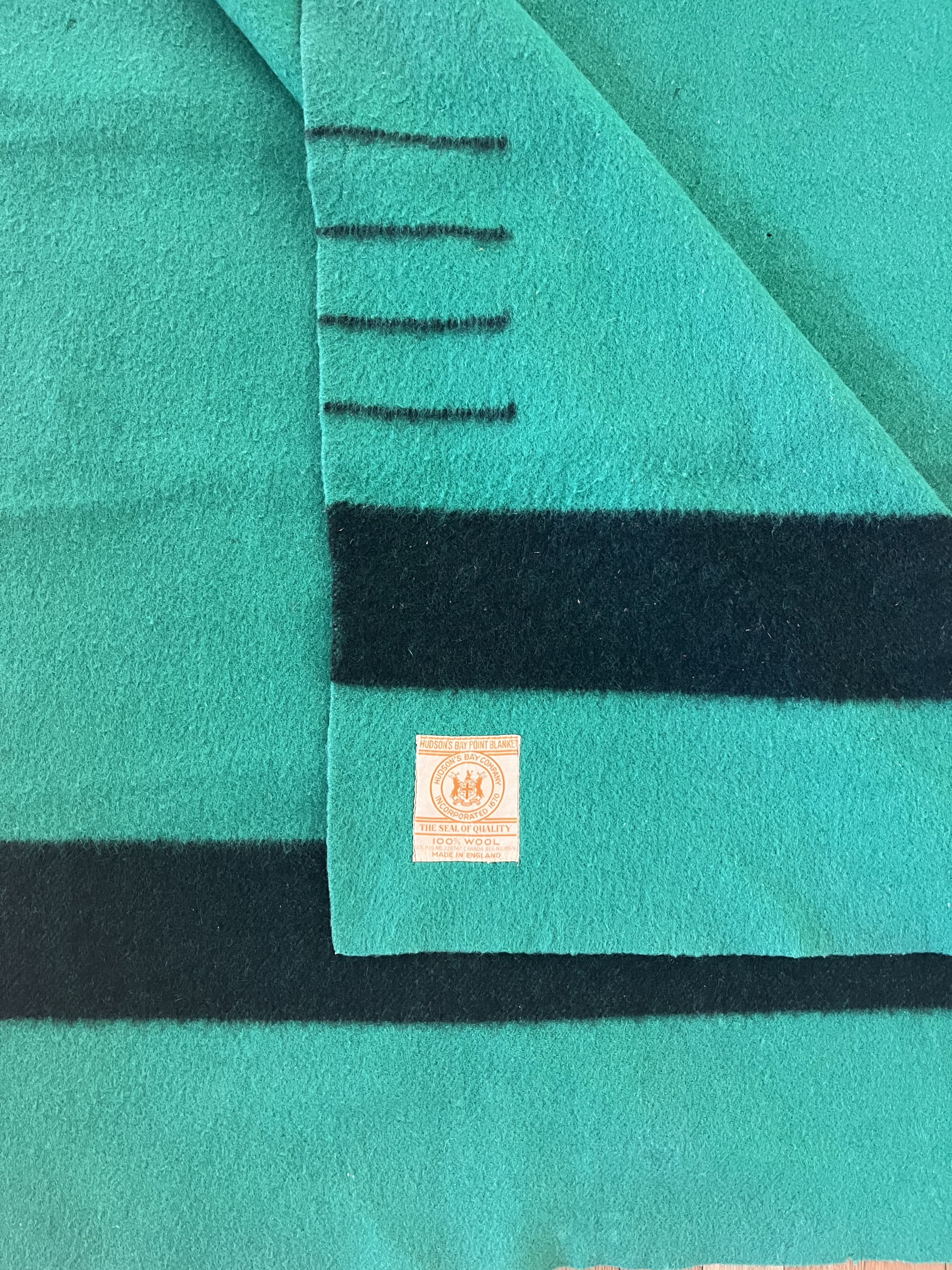 Vintage Hudson's Bay Company Green and Black Four Point Wool
