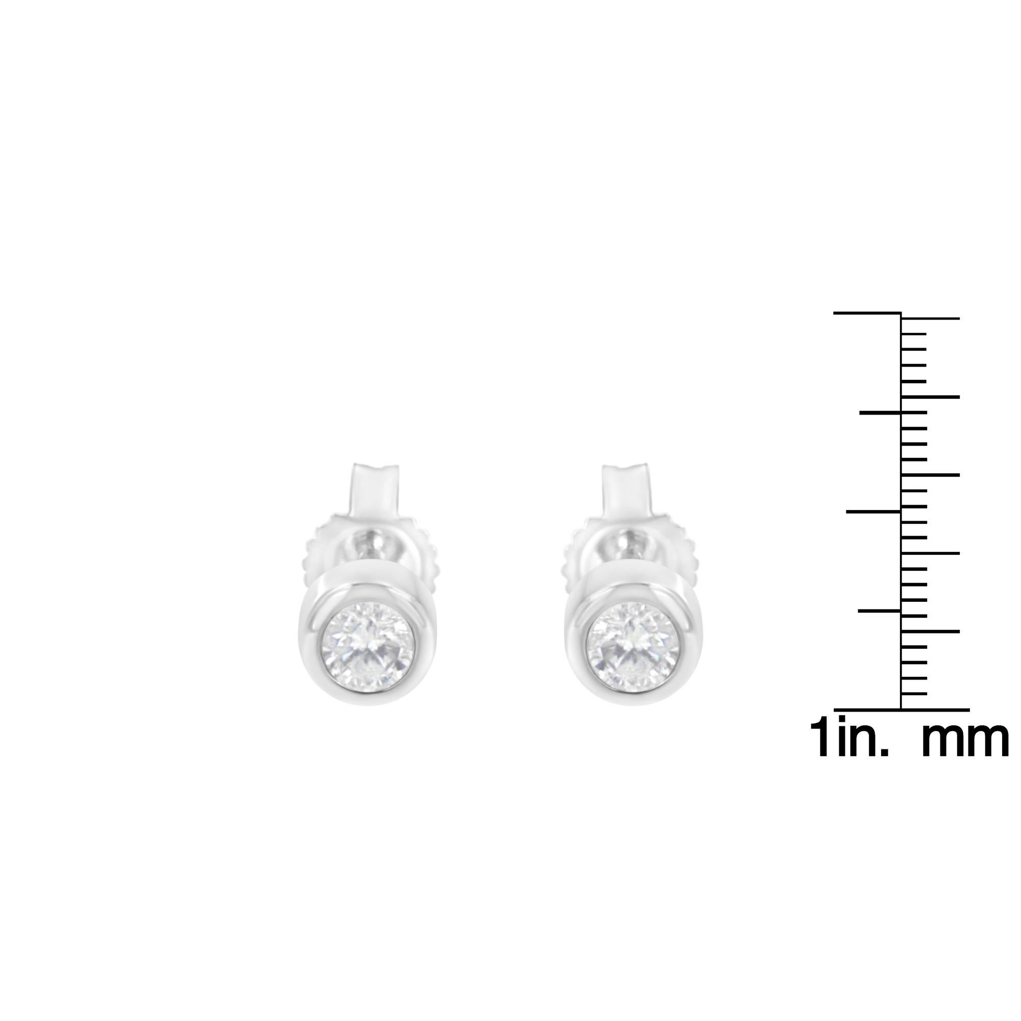 10K White Gold 1/5 Cttw Round Brilliant-Cut Near Colorless Diamond Bezel-Set Stud Earrings (H-I Color, I1-I2 Clarity)