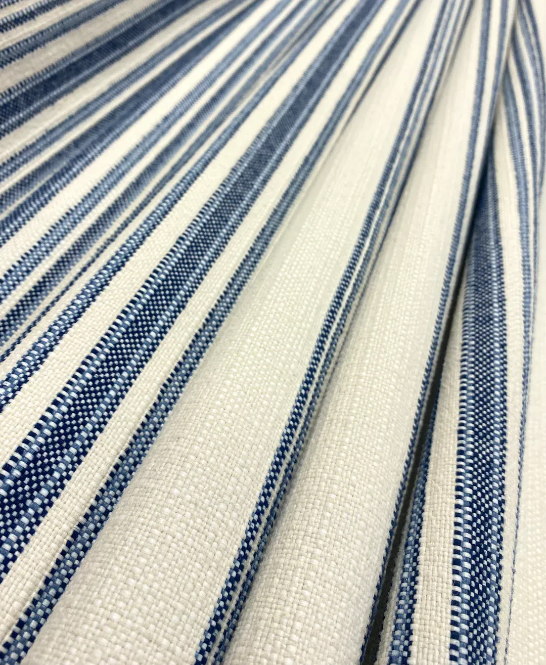 Remnant Schumacher Solana Stripe Navy Blue Cream Indoor Outdoor Upholstery  Fabric | Chairish