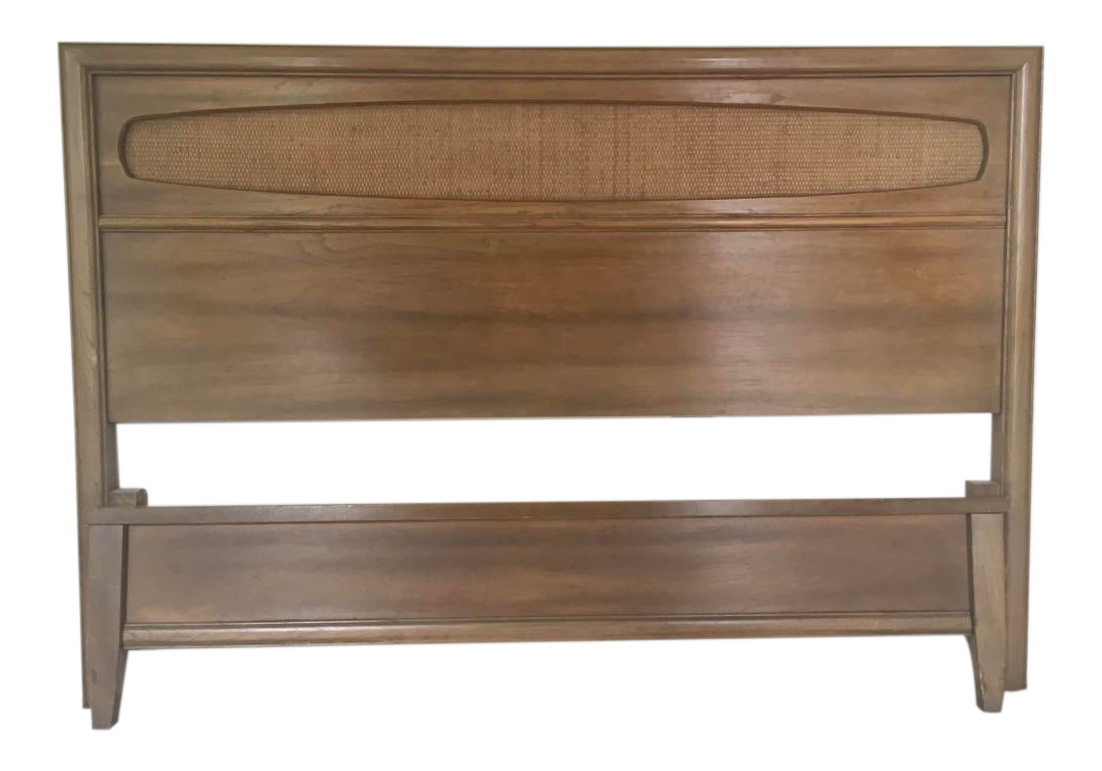 MidCentury Solid Wood Woven Rattan Headboard & Footboard Chairish