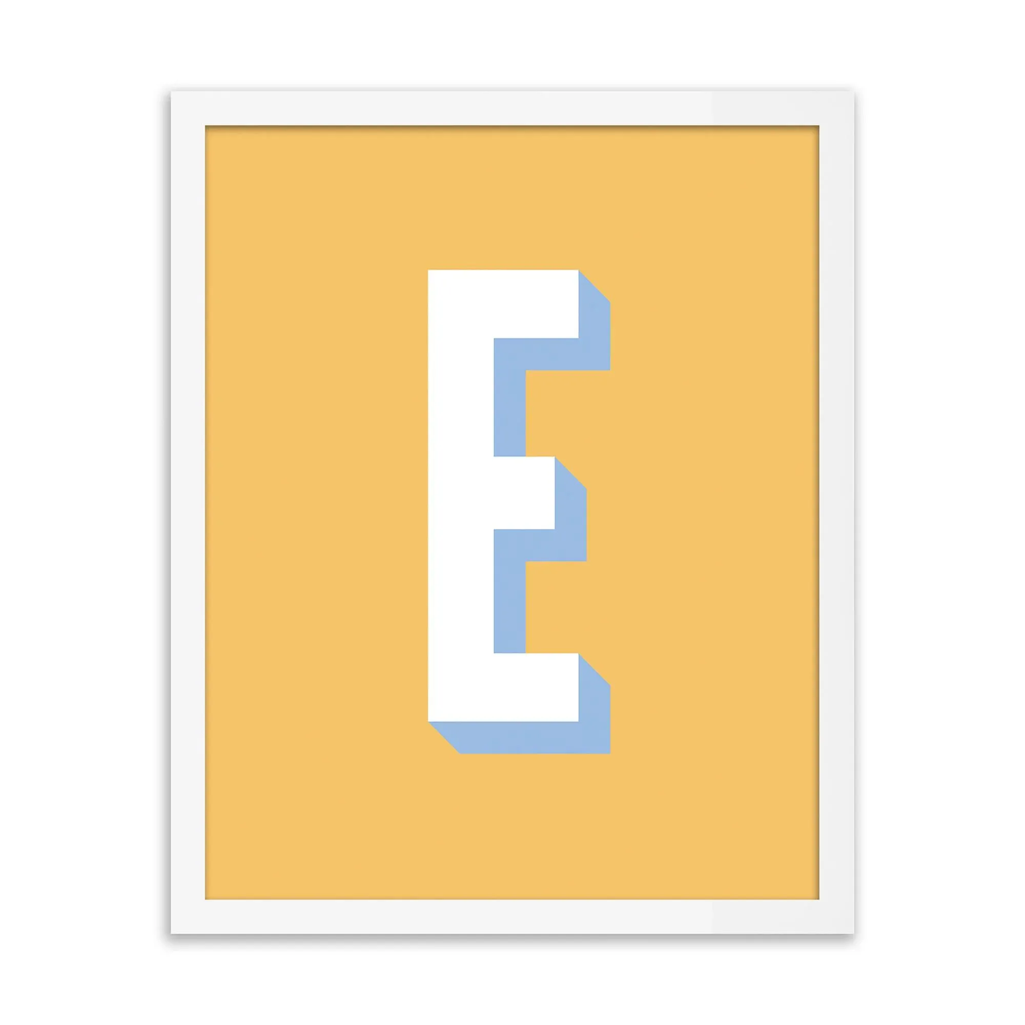 Alphabet Series in Yellow, Letter E by Pencil & Paper in White Frame