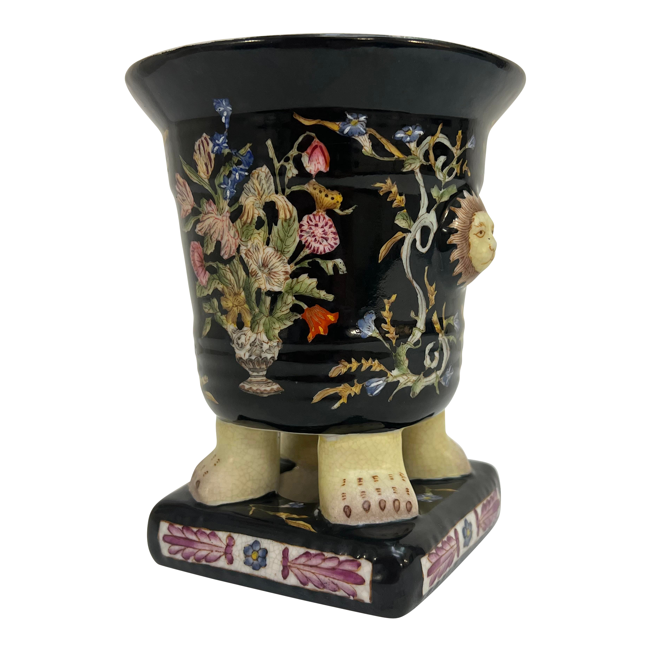 Vintage Chinoiserie Hua Ping Tang Zhi Porcelain Footed Vase