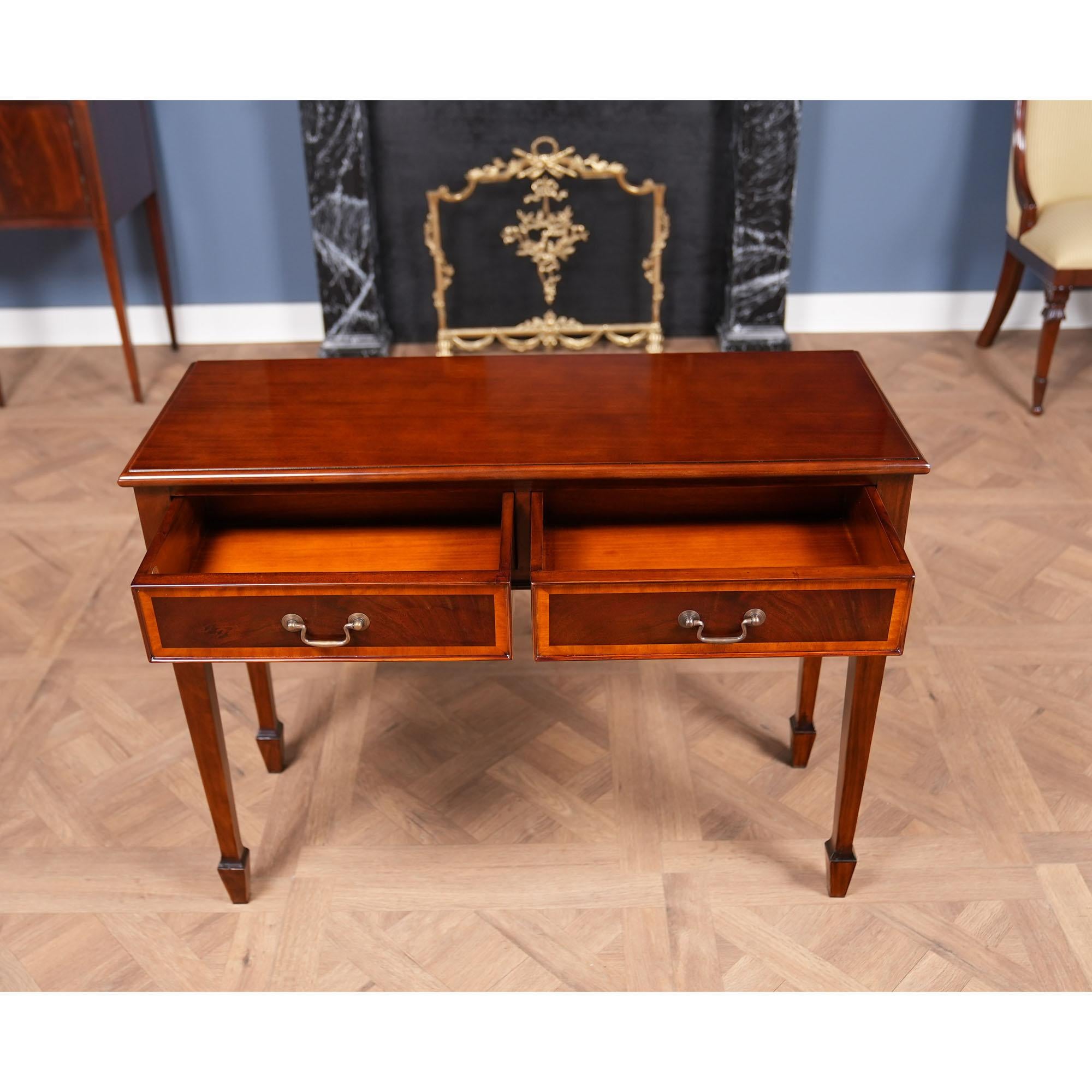HR709 東海家具 New Mahogany Console Table Mahogany Banded Console Table | Chairish