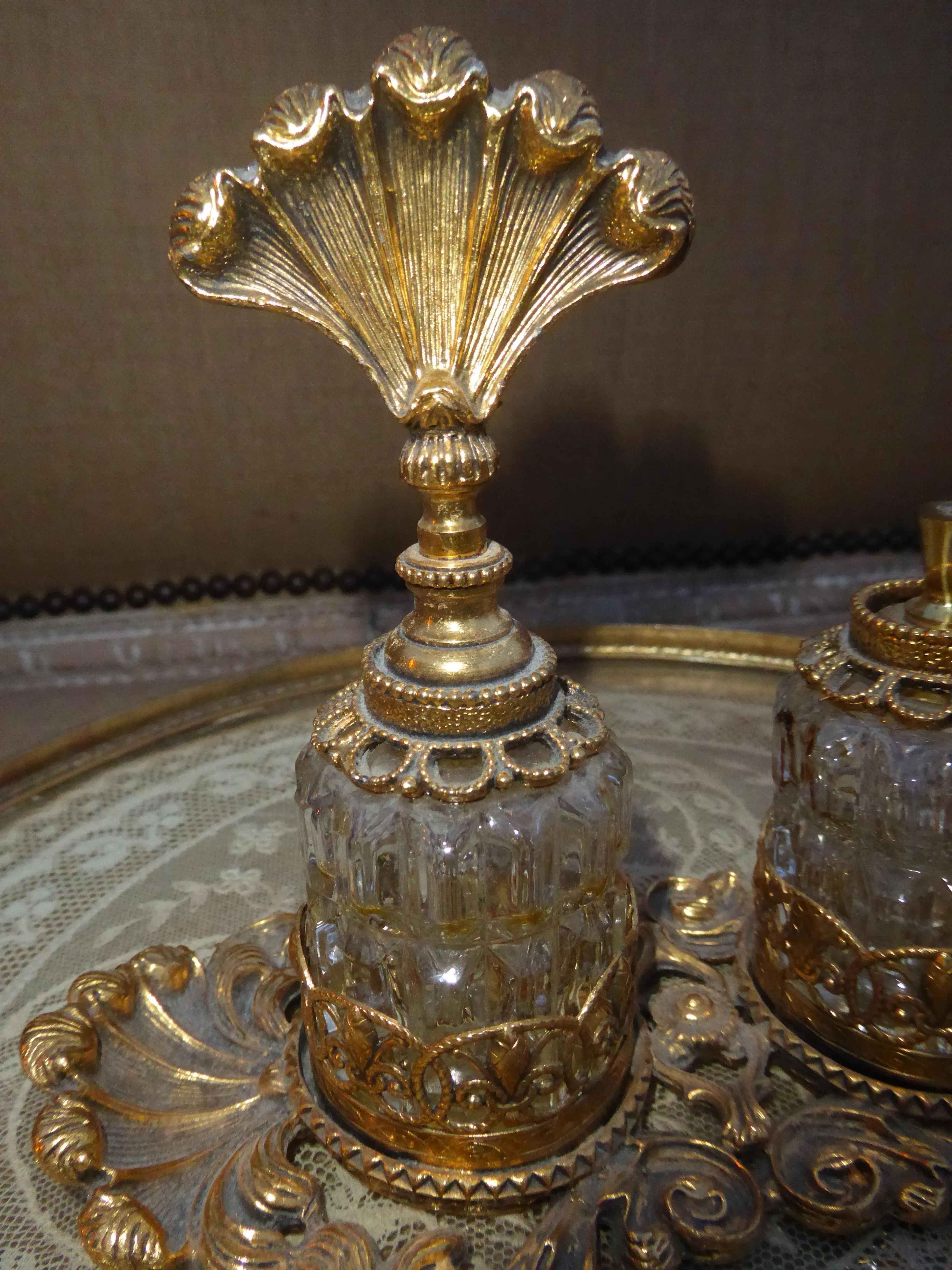 Bottle Holder Ormolu Perfume Bottle 1960s Mid Century Ormolu Gold