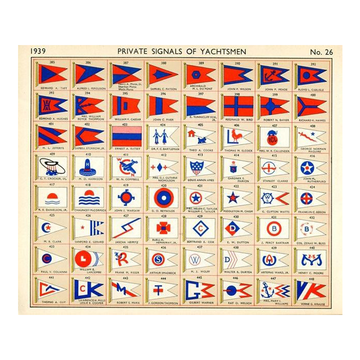1939, Yacht Owners Flags, Original Vintage Sailing Lithograph, #26