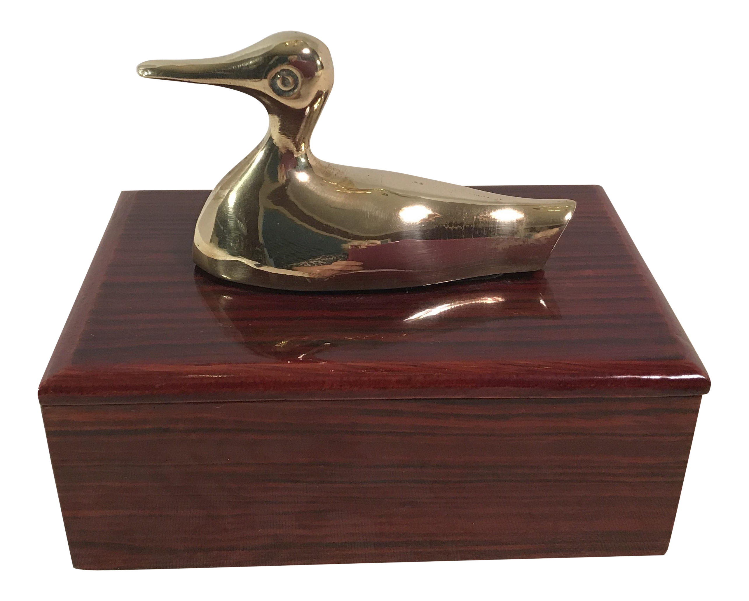MidCentury Modern Brass & Wood Duck Trinket Box Chairish