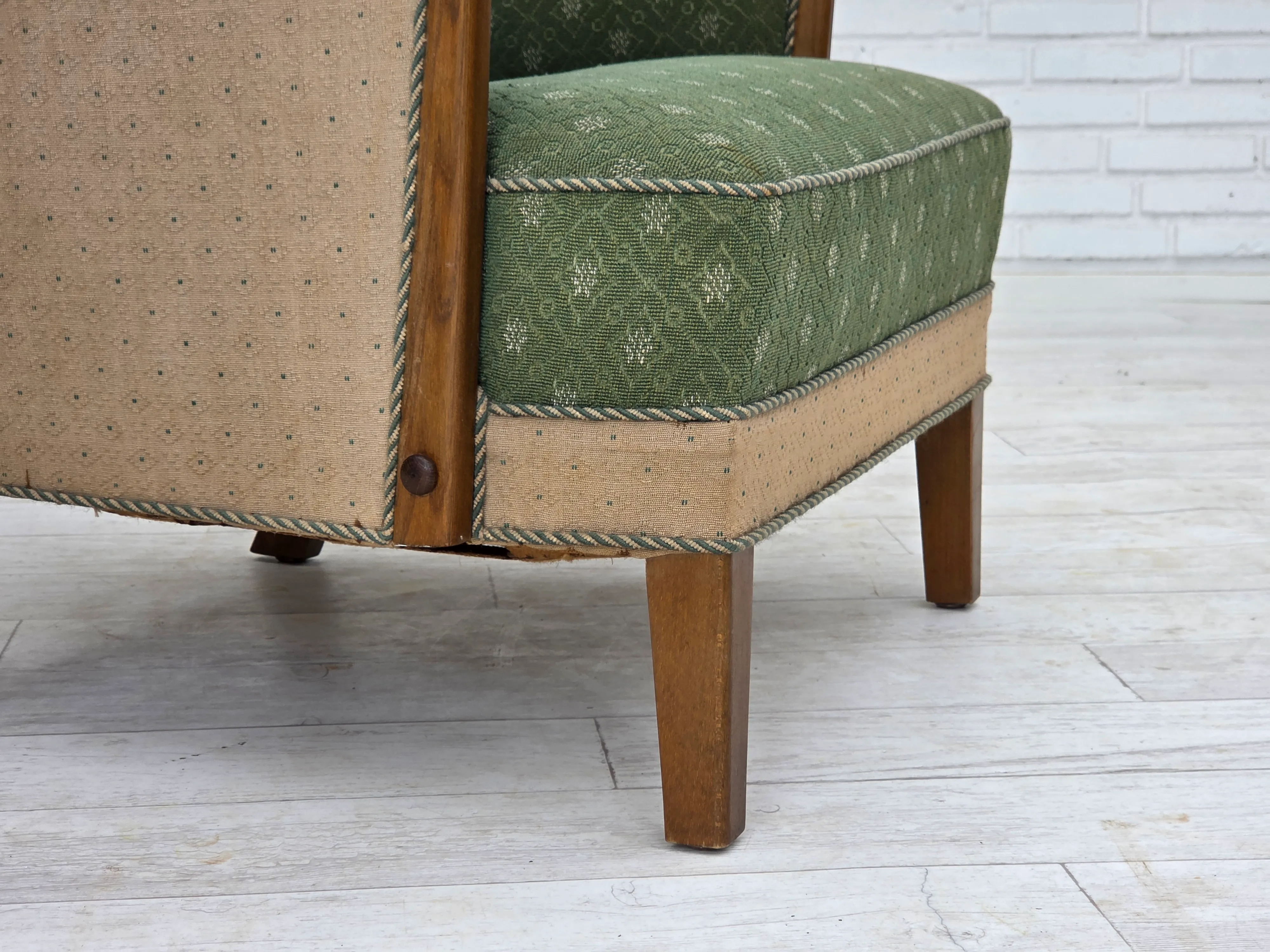 Vintage Danish Lounge Chair in Wool Fabric and Oak, 1950s