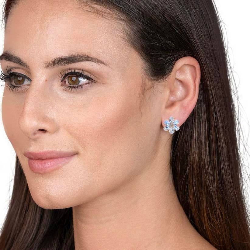 nina　Born From Rock Earrng Nina Zhou Moonstone Diamond Forget-Me-Not Flower Earrings in