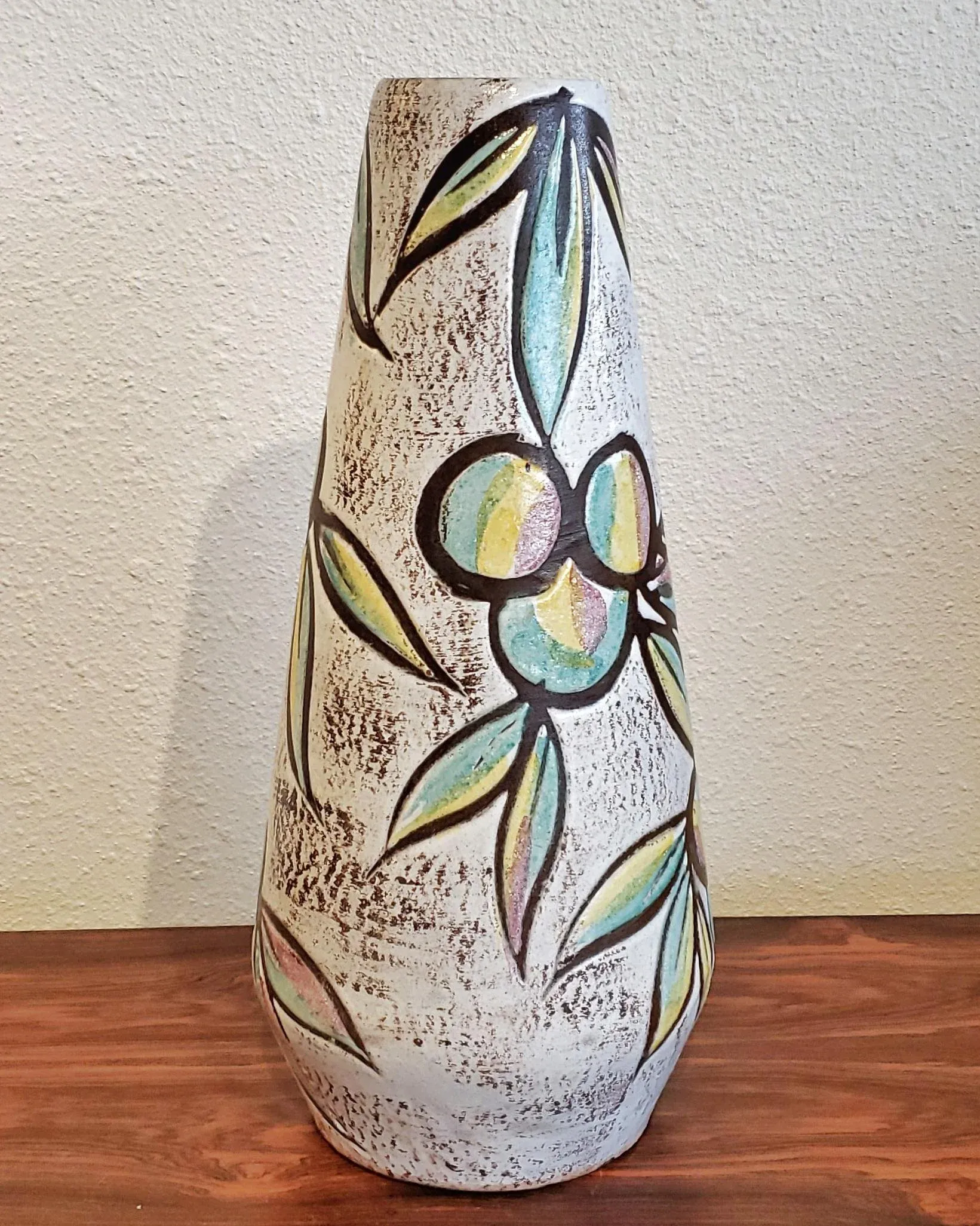 Tall Scheurich Teardrop With Fruit Motif Vase Nr. 529/38 | Chairish