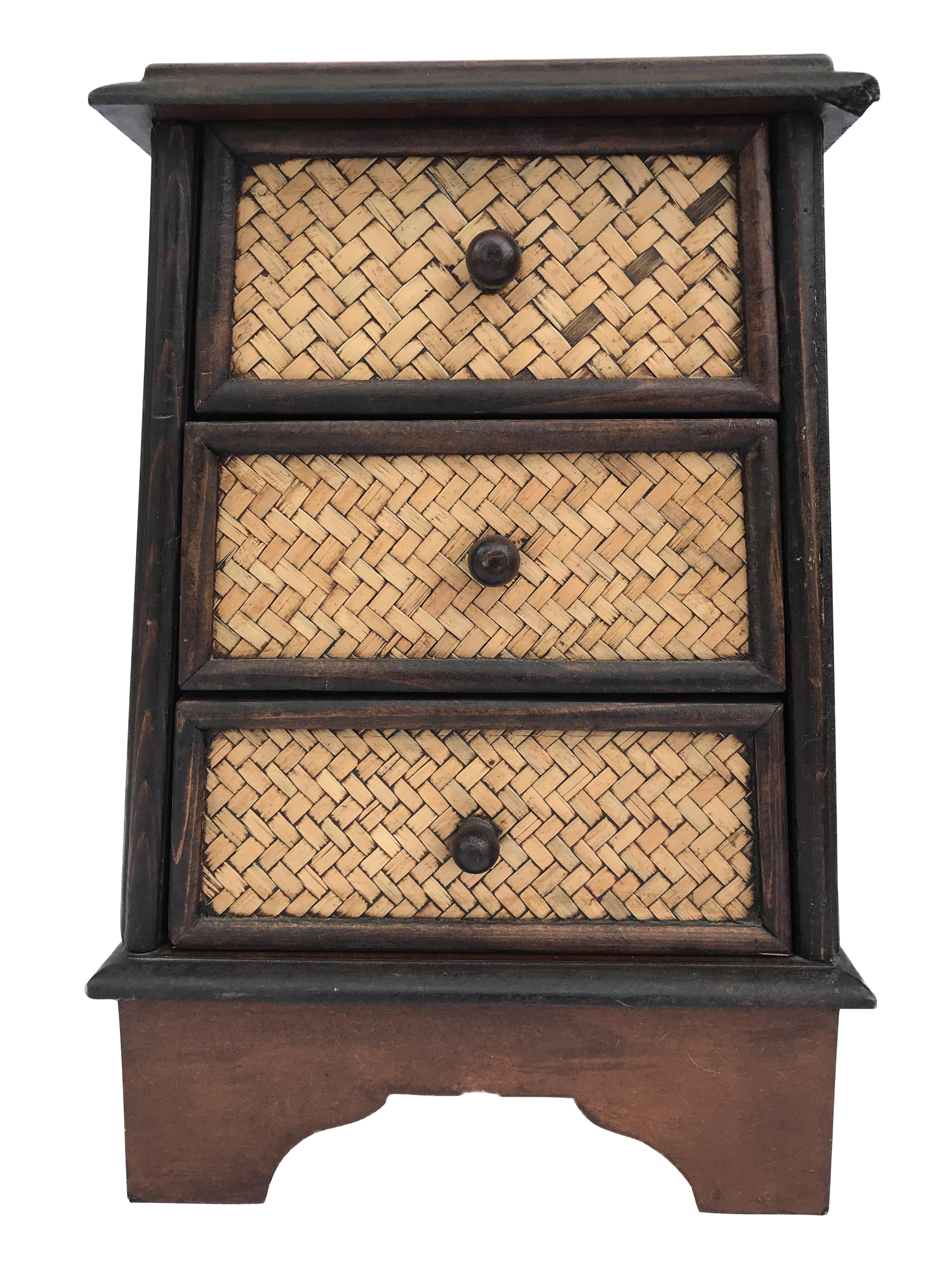 Wooden Box Drawers Treasure Chest Case Indonesia Jewelry Trinket
