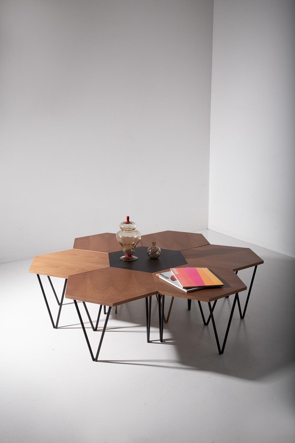 Hexagonal Coffee Table from Isa Bergamo, Set of 7