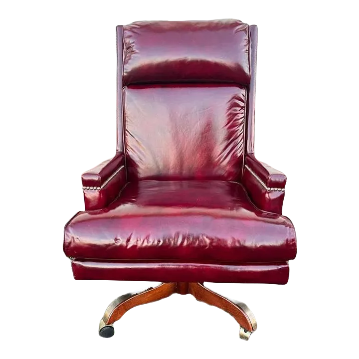 Hickory Furniture Burgundy Leather Swivel and Rocker Office Chair