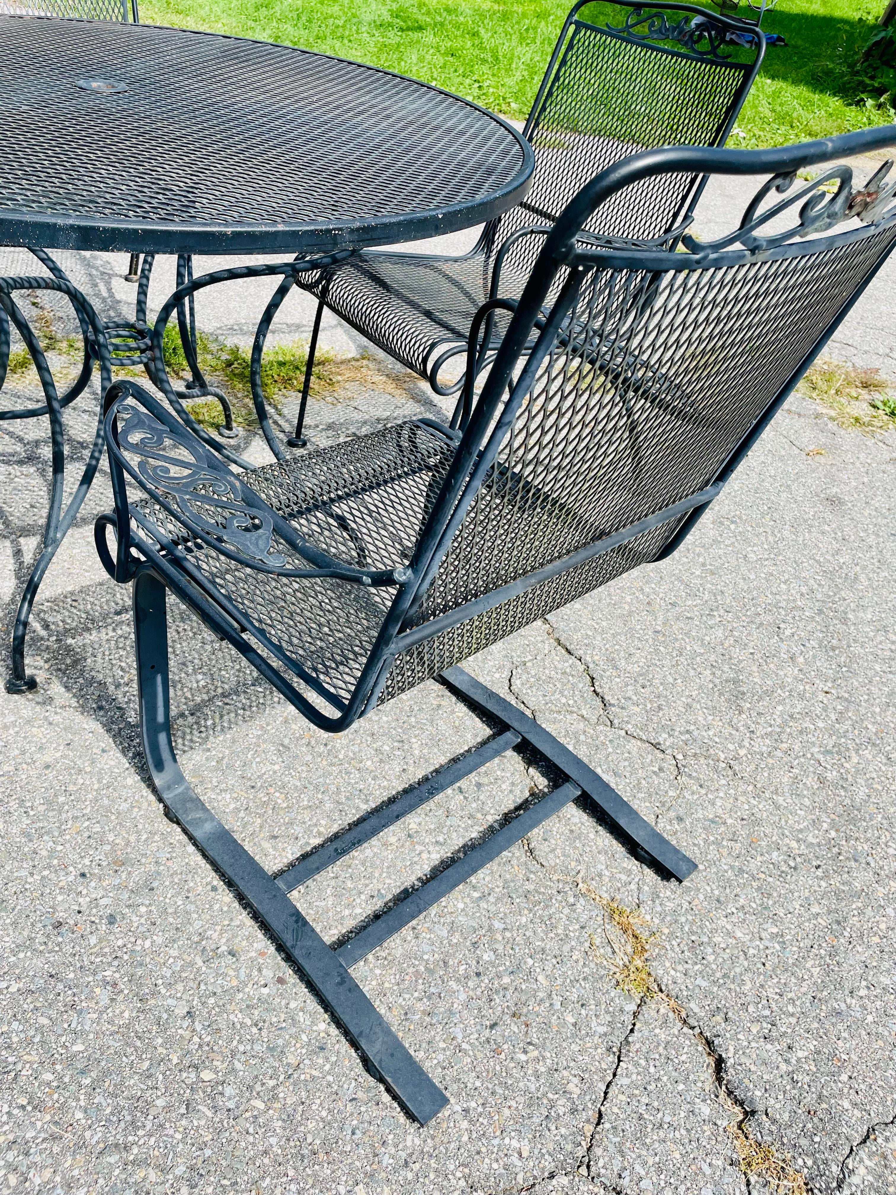 Vintage Mid Century Modern Wrought Iron Patio Table 4 Chairs Chairish