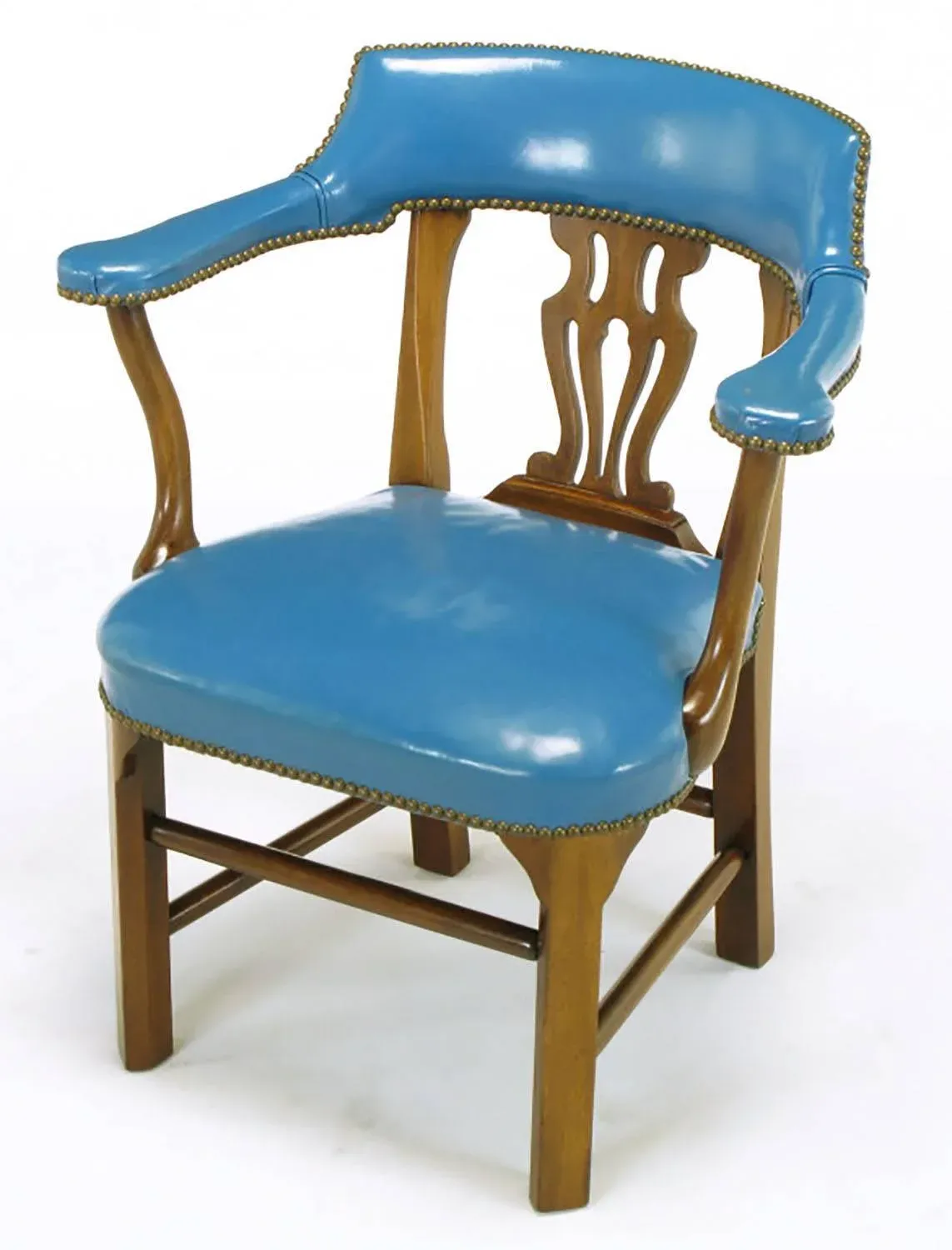 Barnard Simonds Blue Leather and Mahogany Armchairs a Pair