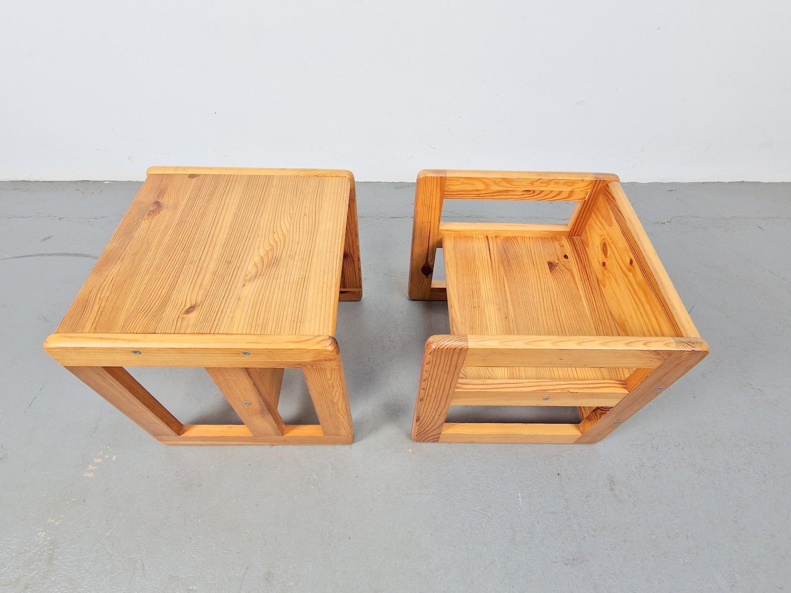 Pine Children\'s Table Chairs attributed to Marcel Gascoin, France, 1970s, Set of 2