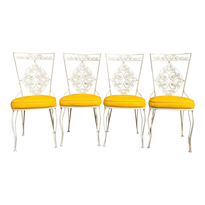 Vintage 1950s Hollywood Regency Style Iron Patio Dining Chairs With