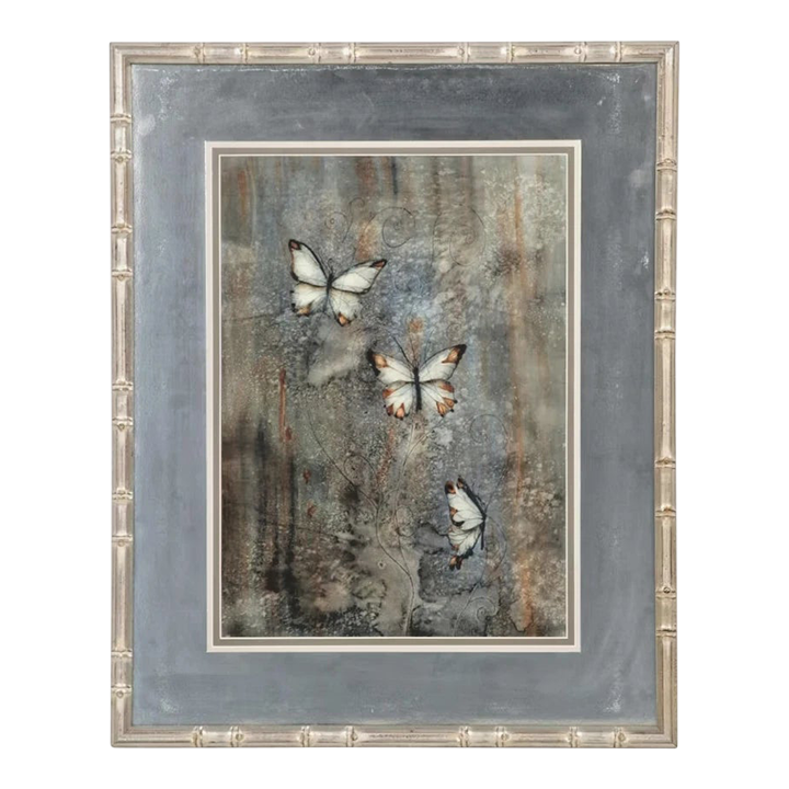 Vintage Mona Royer Butterflies Watercolor Painting Framed