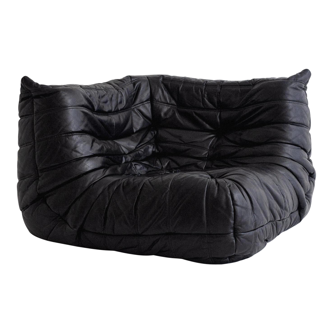 1970s Black Leather Corner Togo Sofa by Michel Ducaroy for Ligne Roset