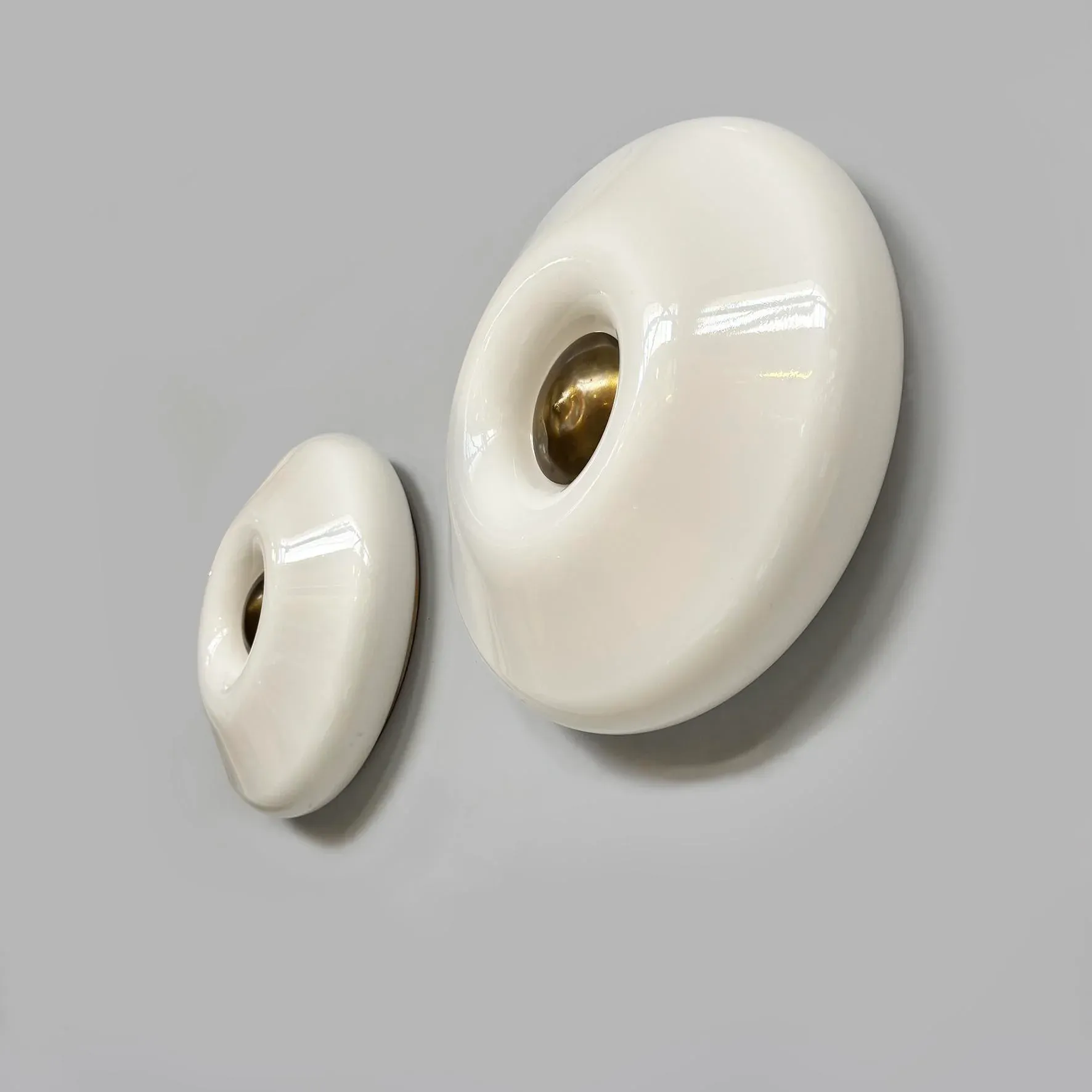 Italian Modern Round Wall Lamps in Plastic and Metal from Valenti Luce, 1970s, Set of 2