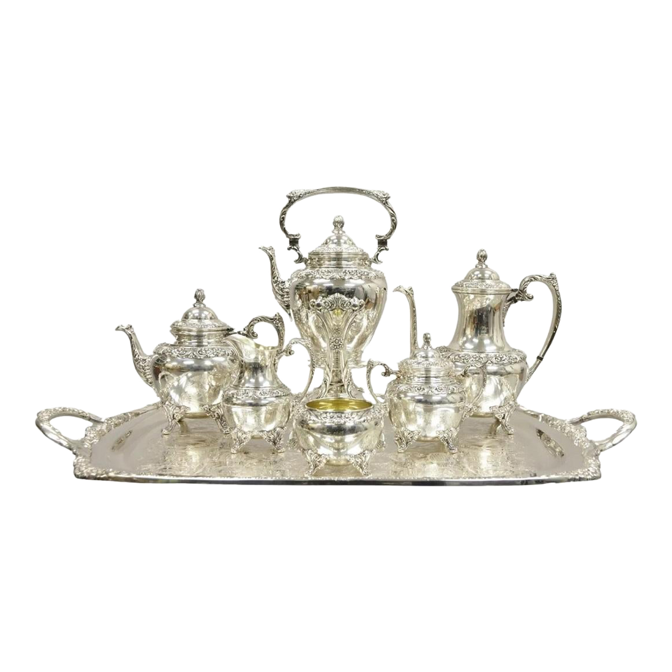 Antique silver plated tea set deals