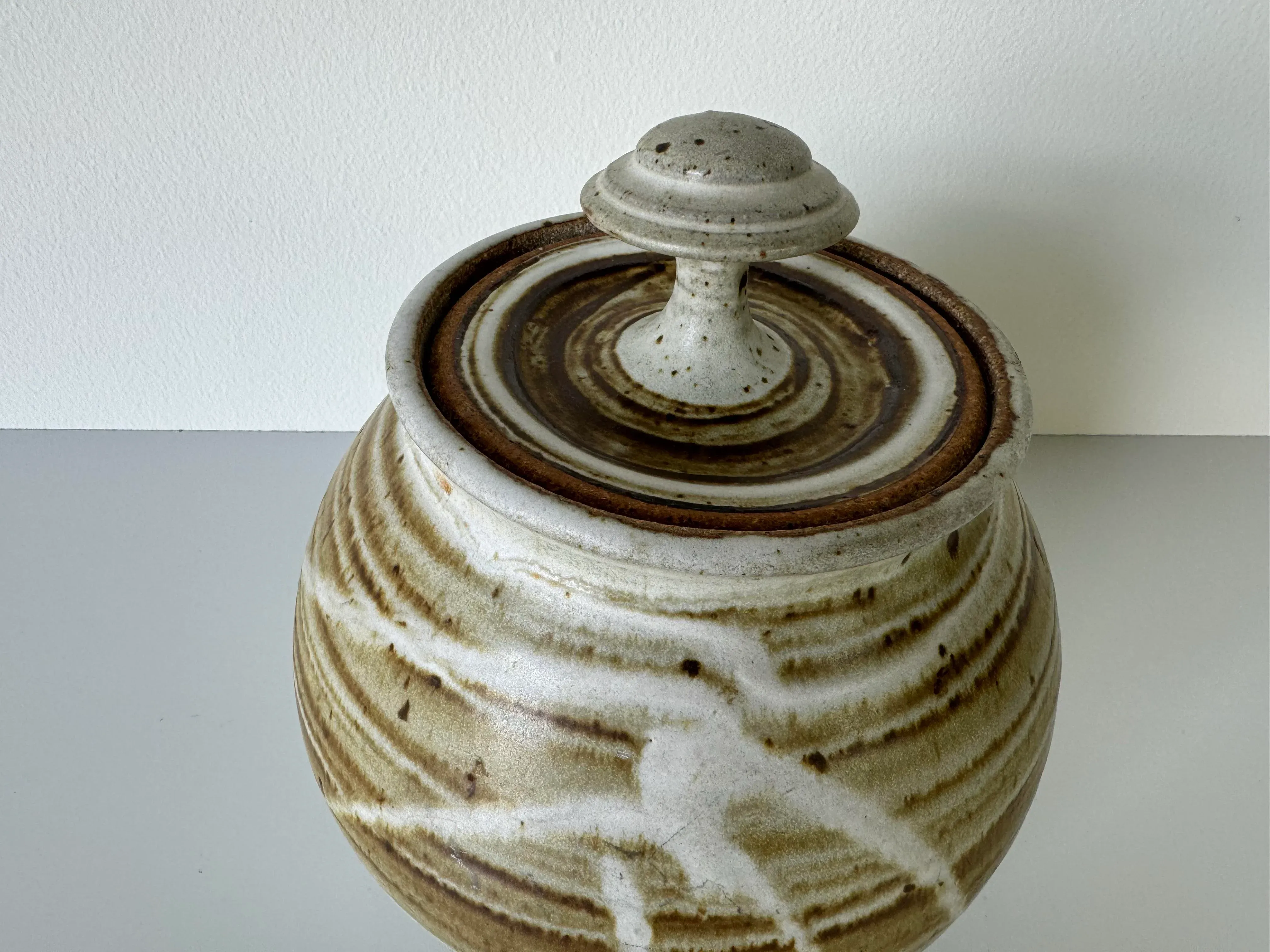 1980\'s Mid-Century Stoneware Studio Pottery Vase Jug Vessel Urn W/ Lid
