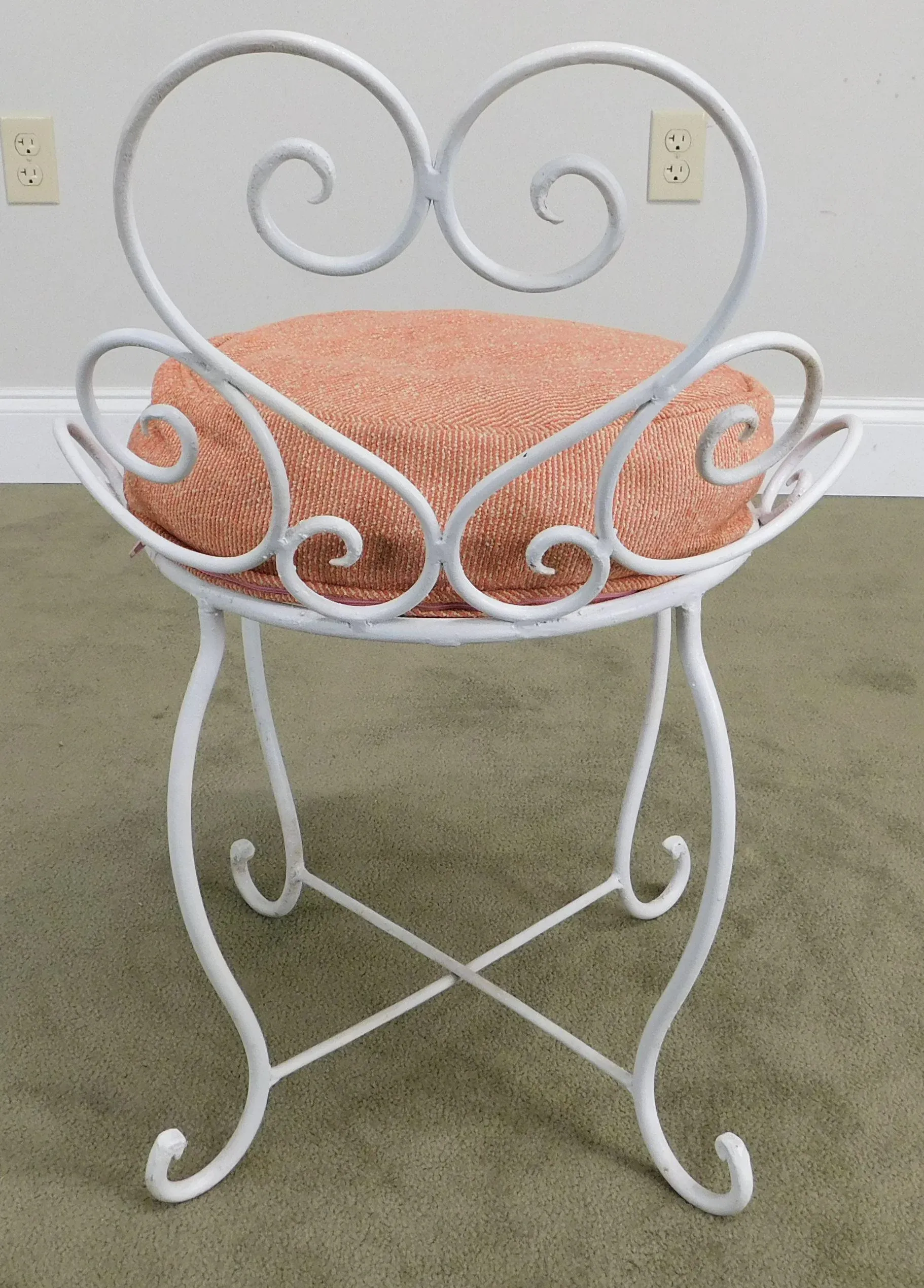 Wrought Iron White Painted Small Garden Stools a Pair