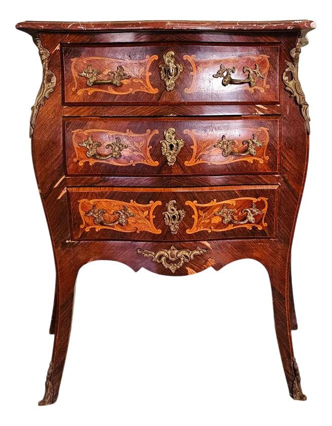 Curved Chest of Drawers with French Marble Top, 1930s