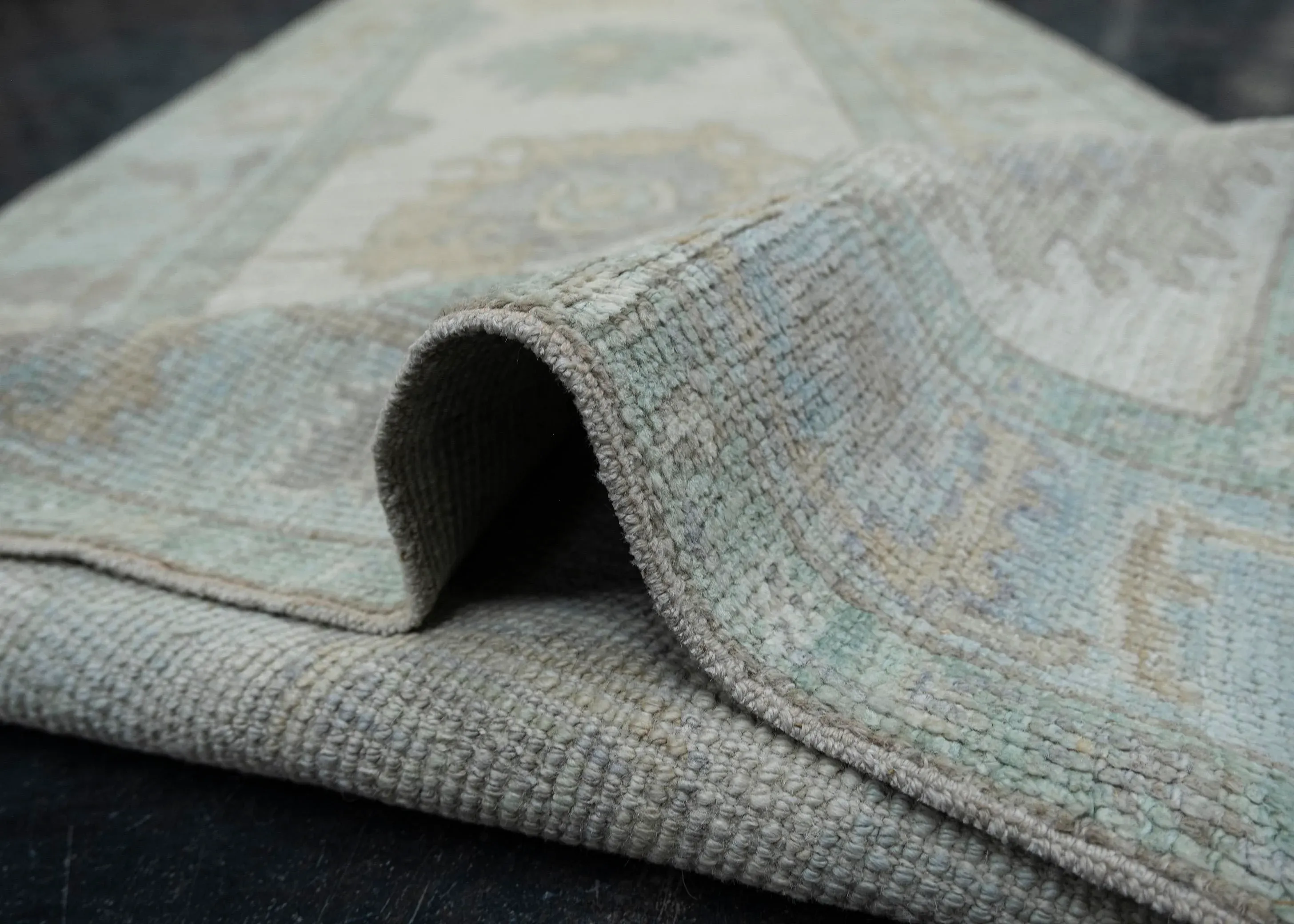 Turkish Oushak Runner Rug Green & Blue Handwoven Wool Rug 2\'10\