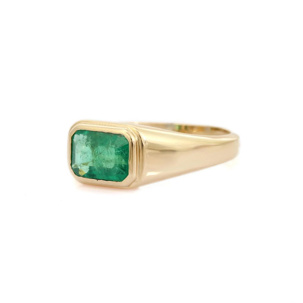 Bague émeraude Zambie Naturelle En Or Jaune 14 Carats - Taille Disponible Sur Mesure