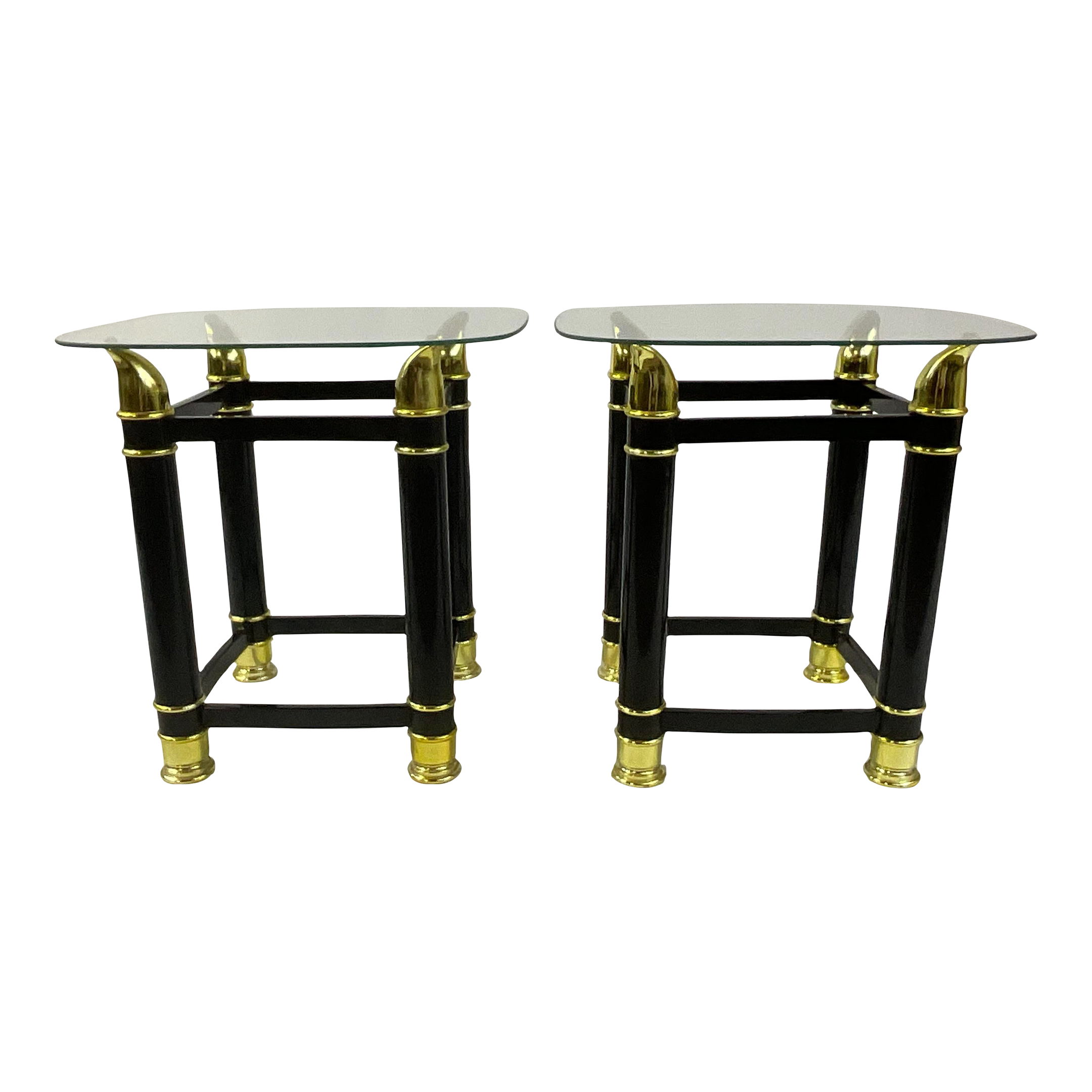 1980s Vintage Postmodern Metal Faux Walrus Tusk Side Tables - a Pair