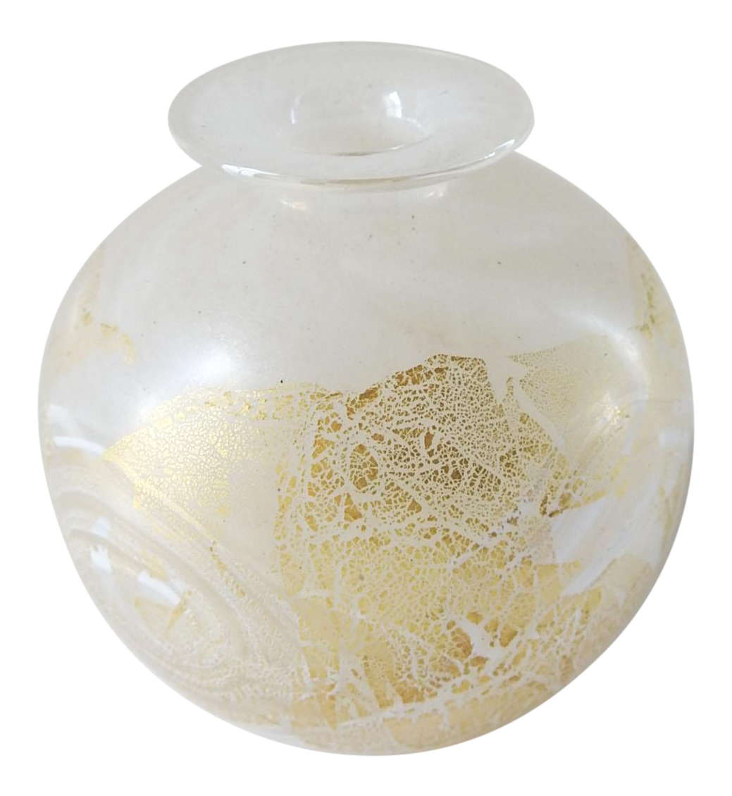 Vintage Hand Blown White & Gold Glass Vase Chairish
