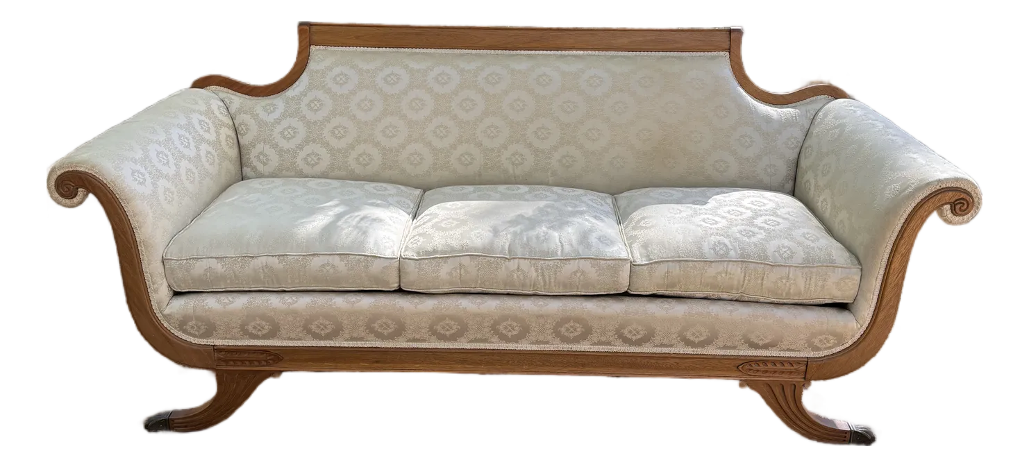 Duncan Pfyfe Style Sofa With Carved Wood Detail