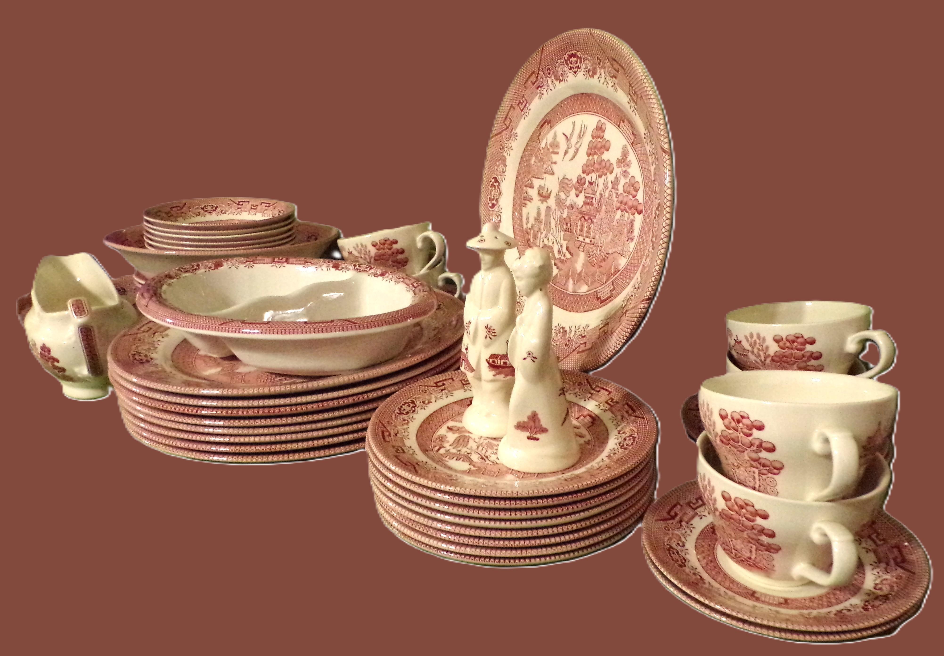 40 Piece Willow Rosa Transferware Dinnerware Set by Churchill and Royal  Wessex, Late 20th Century