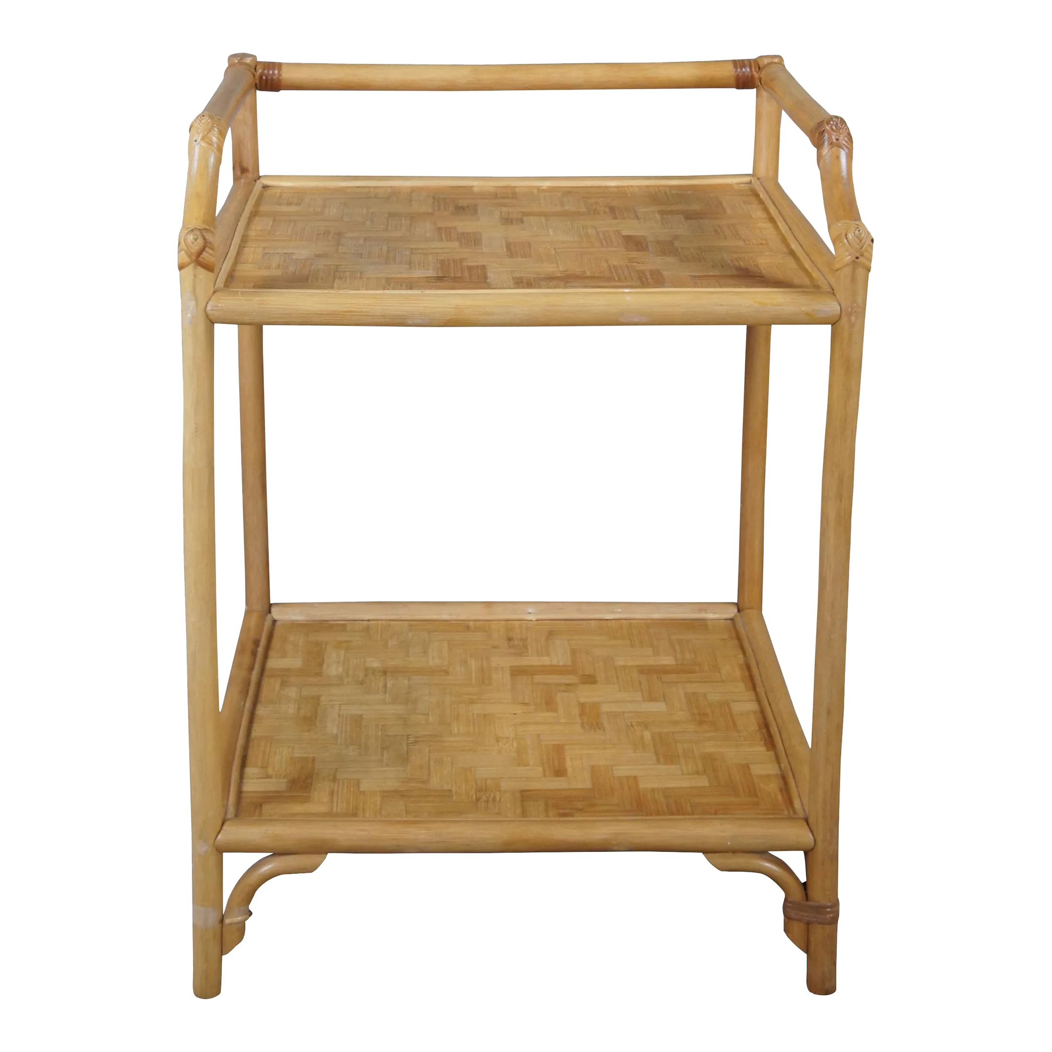 Vintage Bohemian Bamboo & Woven Rattan Etagere Side Table Plant Stand