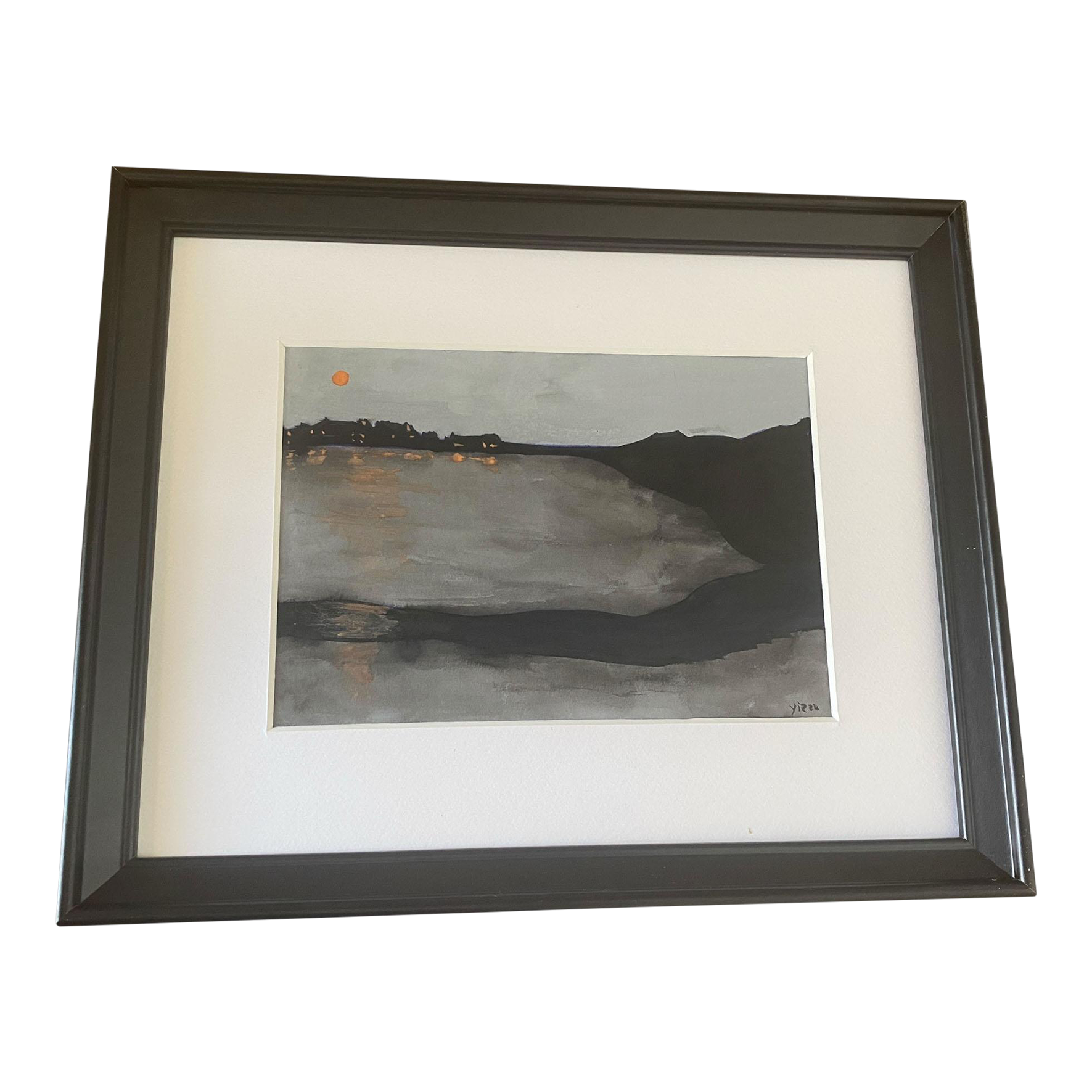 Acrylic Landscape on Paper l\'Hiver Gris Framed by Yjr