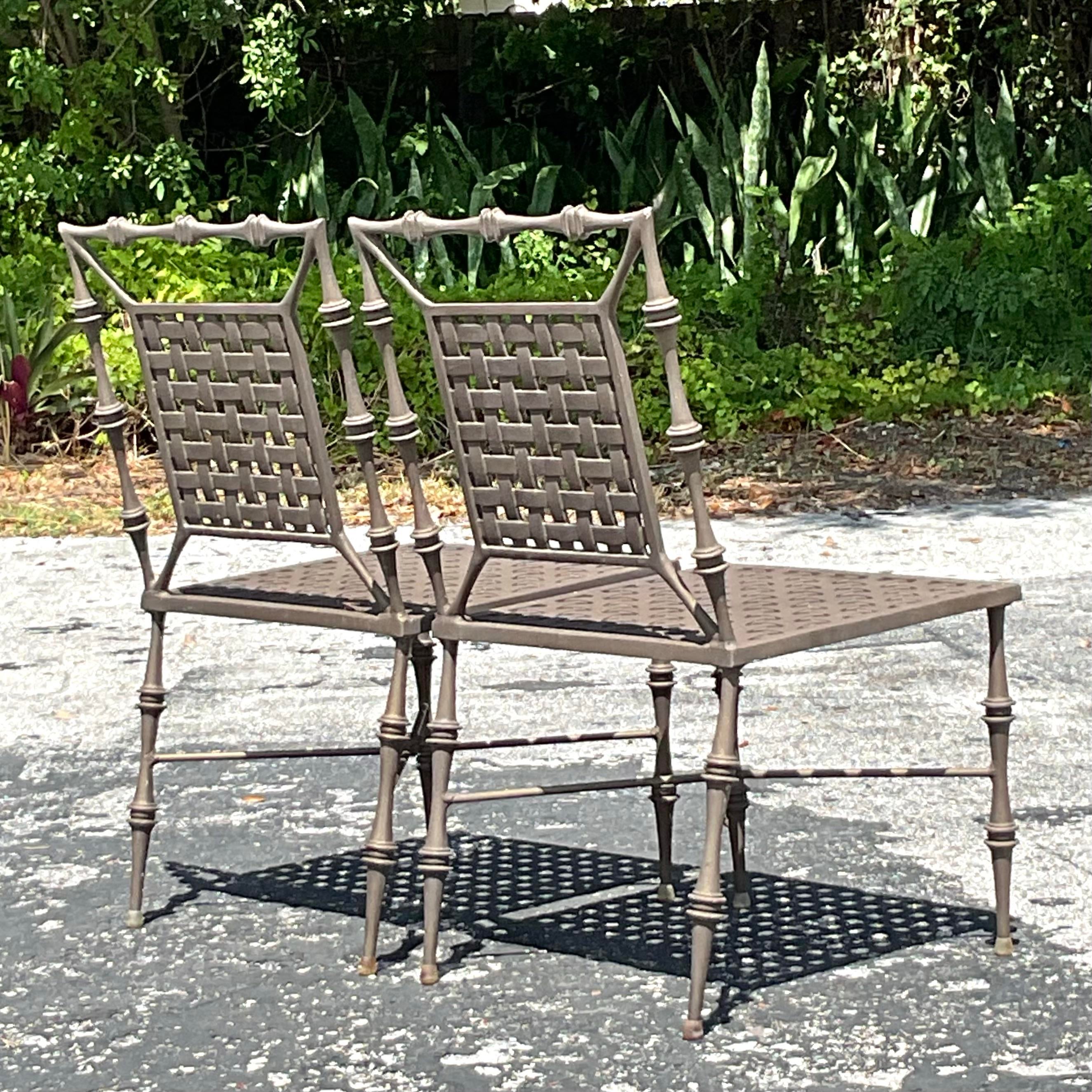 Vintage Coastal Aluminum Faux Bamboo Outdoor Dining Set After Phyllis Morris, image size:2649x2649