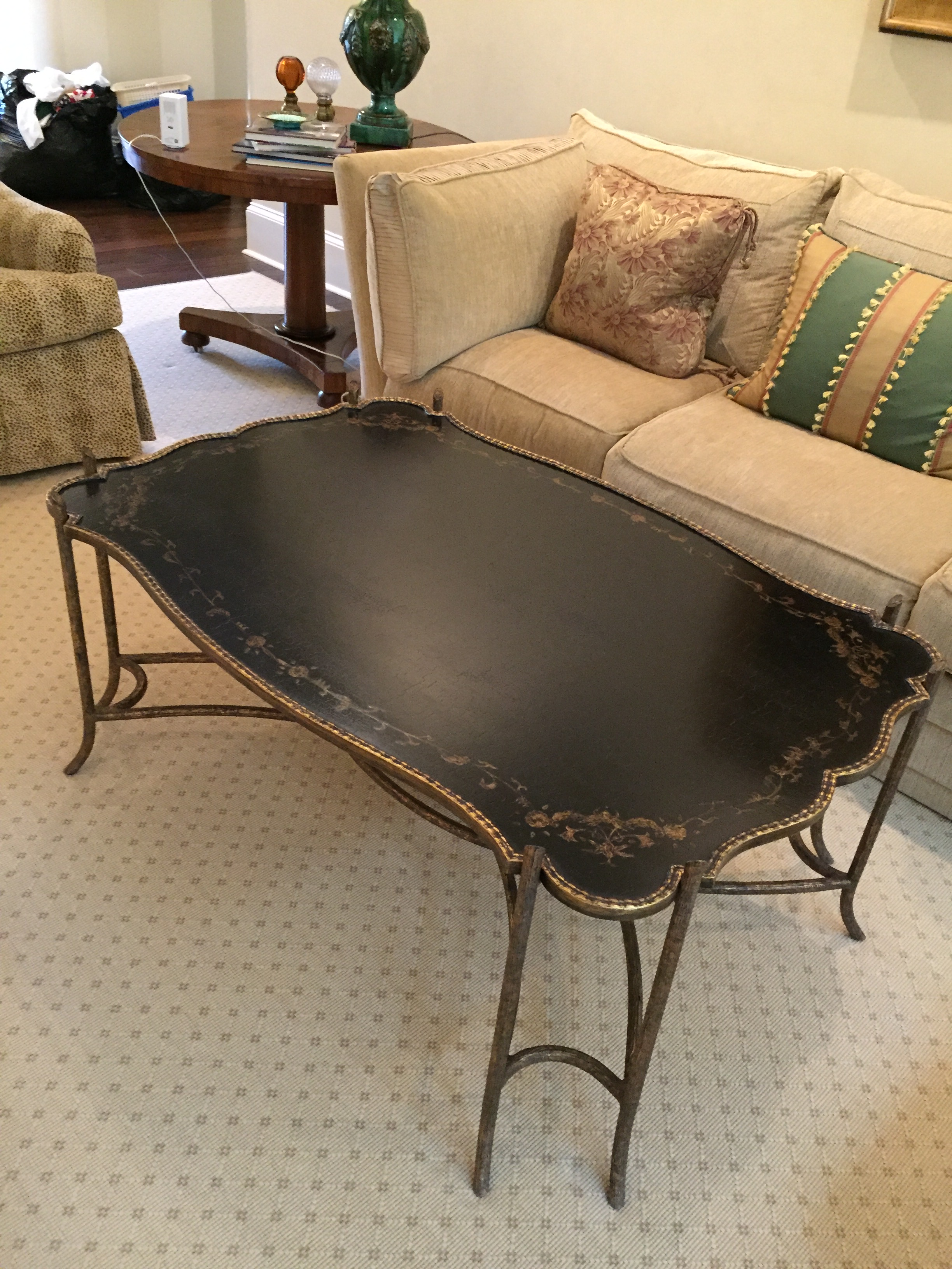 1980s Dennis & Leen Black Lacquer Gilt Chinoiserie Cocktail or