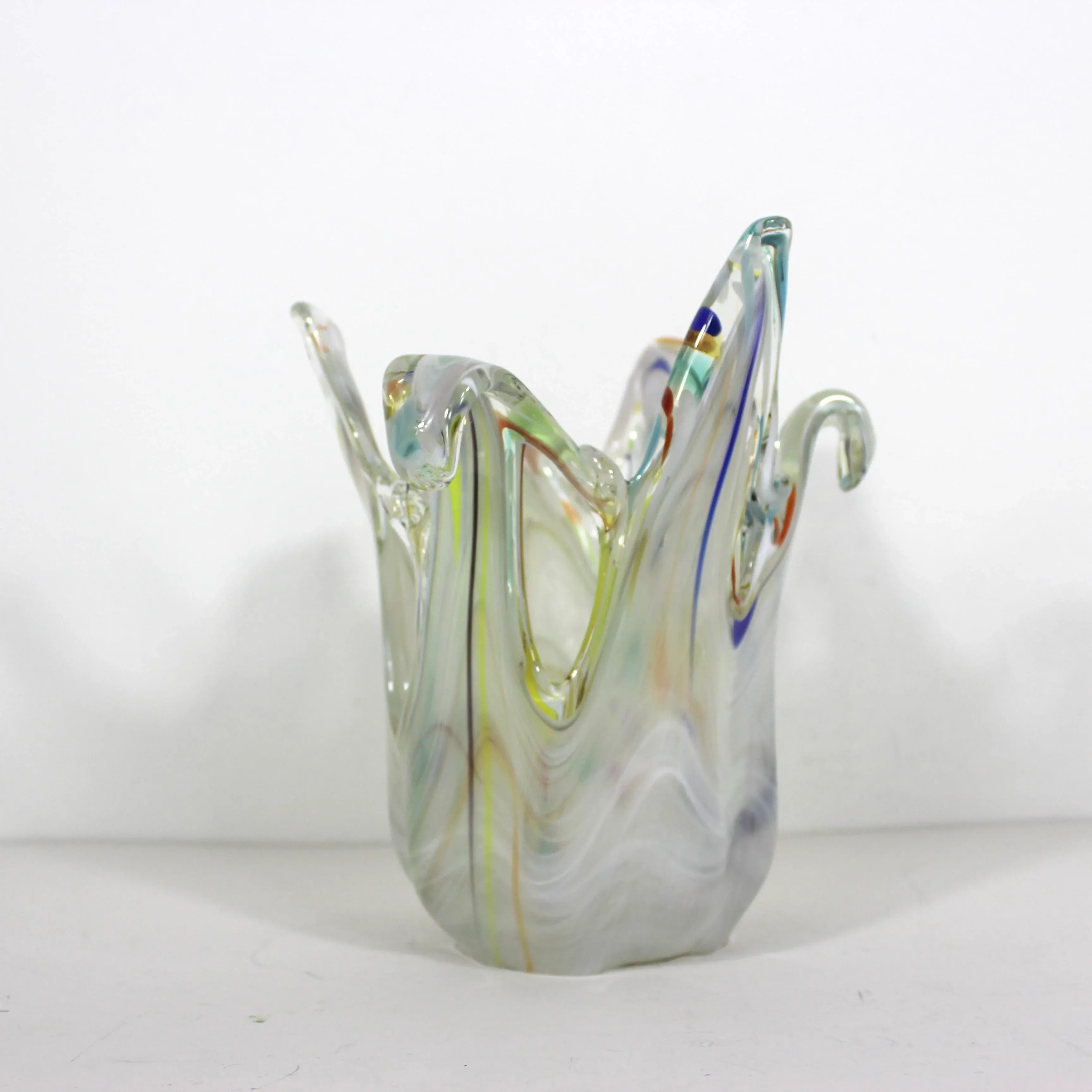Mid 20th Century Colorful Murano Art Glass Vase Bowl in Handkerchief or Splash Shape Hand Blown main image 1