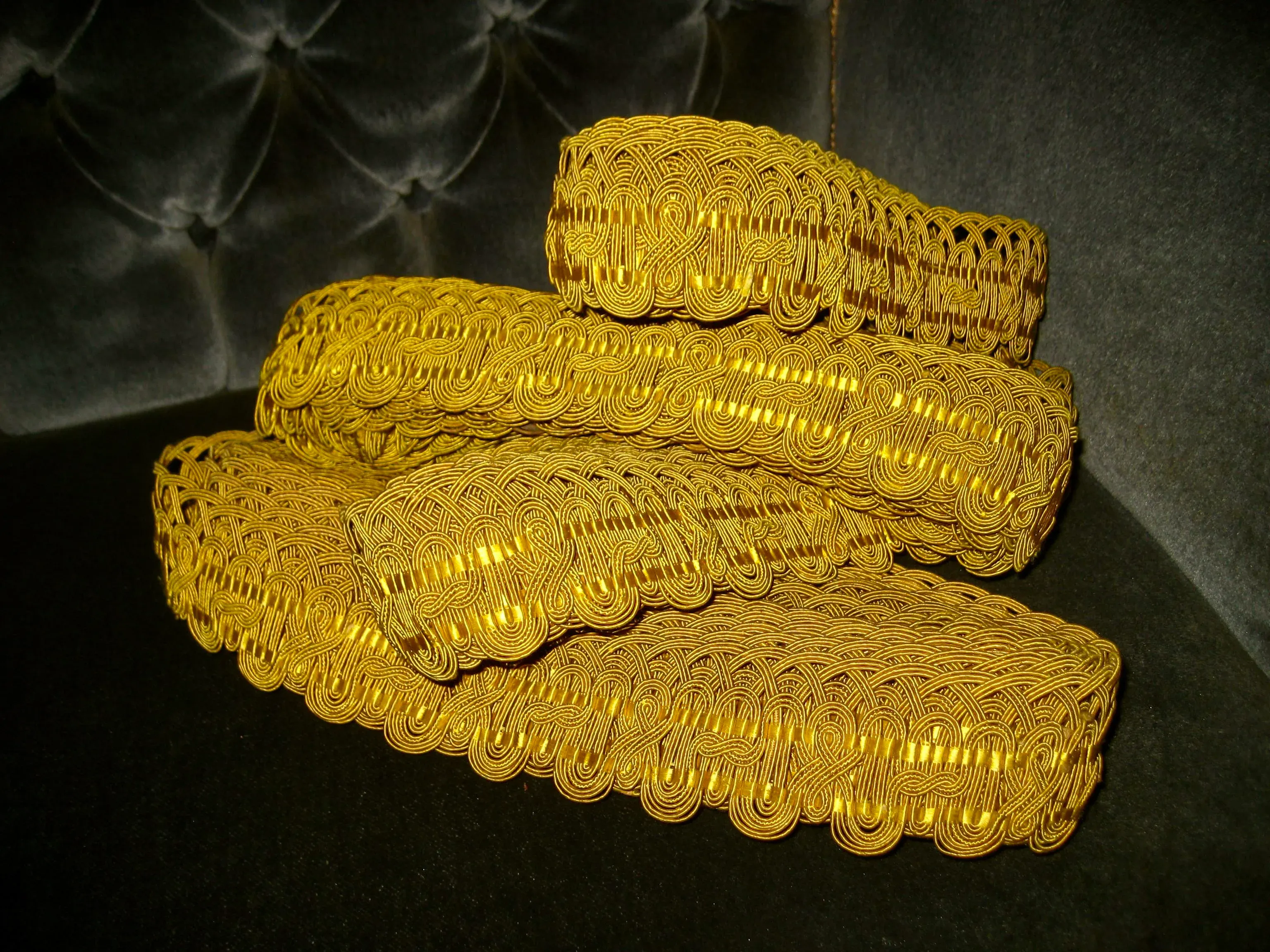 French Large Yellow Silk Trim Circa 1780 - 5 Yards