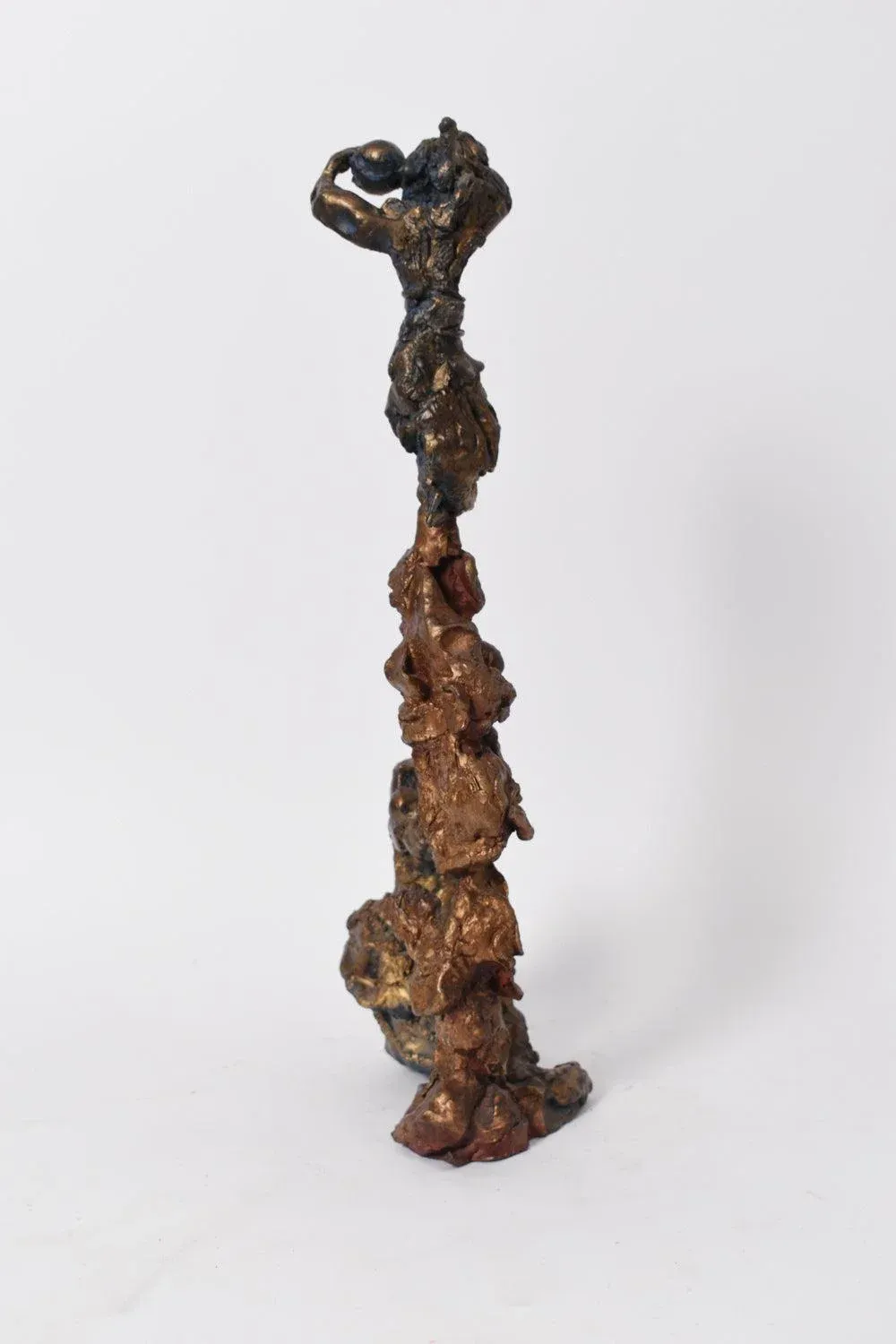 French Artist, Group of Female Figures, 20th Century, Sculpture in Gold Bronze with a Red and Blue Patina