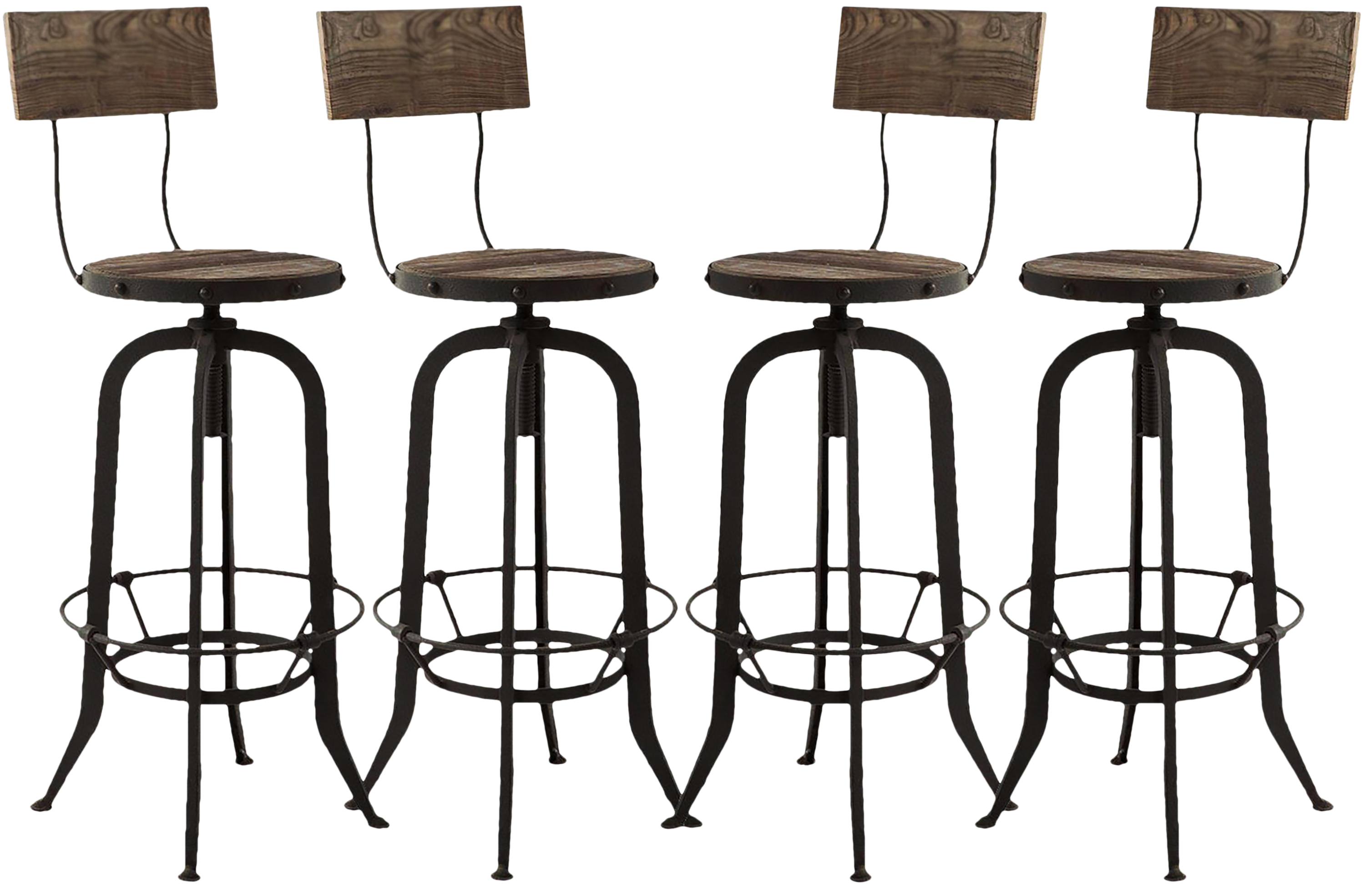 Alvar Industrial Loft Reclaimed Oak Iron Adjustable Bar Stools Set of
