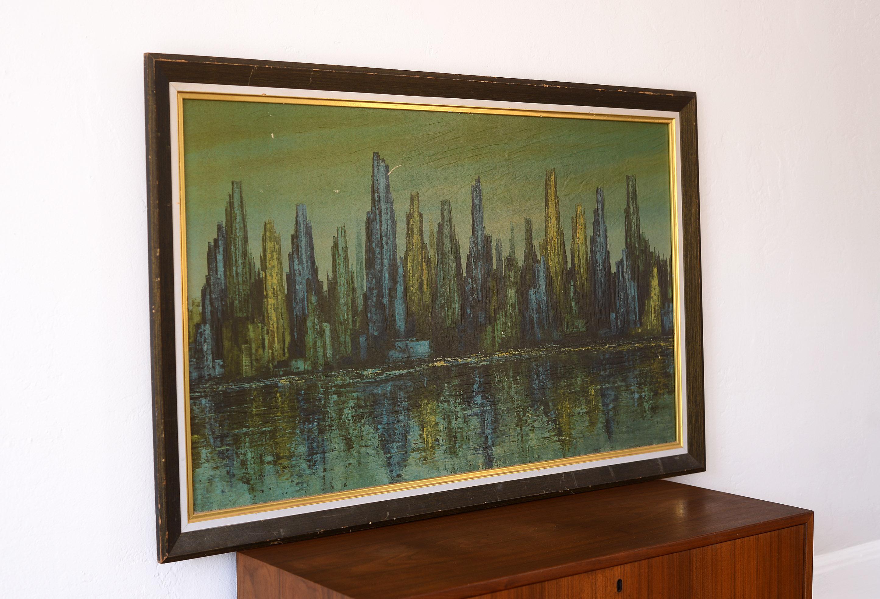 Mid Century Monochromatic Abstract Brutalist Cityscape Print Mid Century Monochromatic Abstract Brutalist Cityscape Print