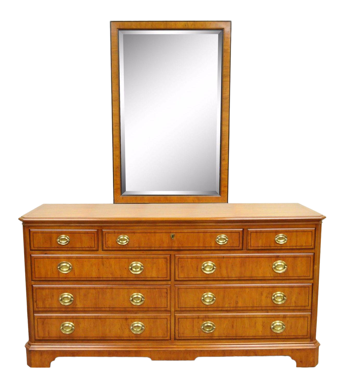 Drexel Heritage Yorkshire Yew Wood Banded Ebony Long Dresser Chest and