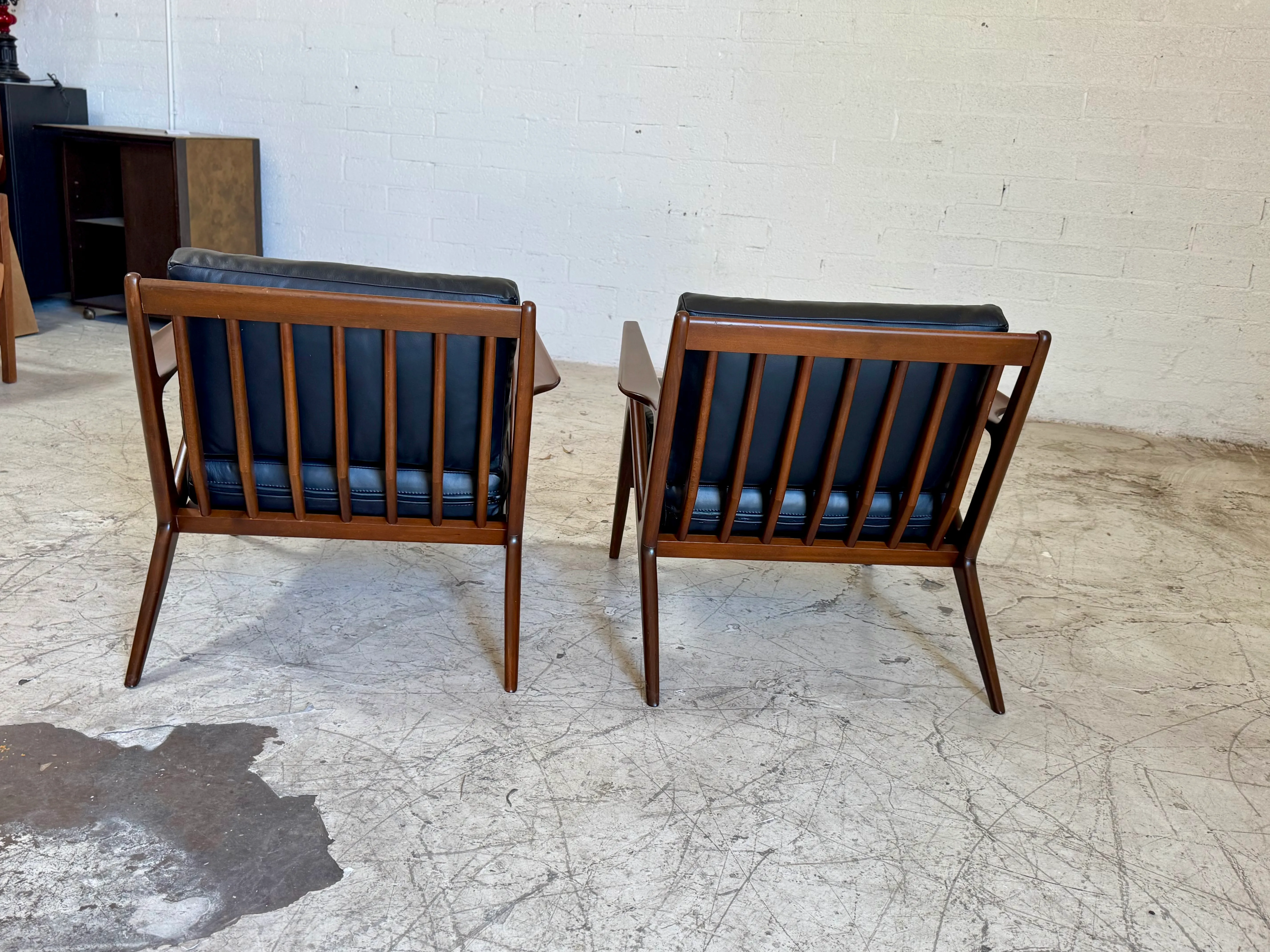 Danish Modern Walnut and Black Leather Lounge Z Chairs by Poul