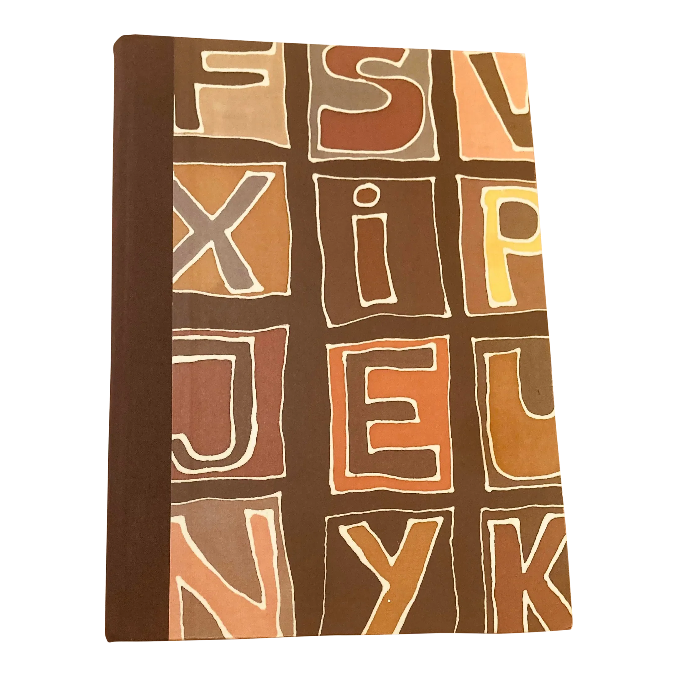 1990s Hand Made in Germany Graphic Alphabet Textile/Paper Bound Notebook, Ivory Acid Free Blank Pages