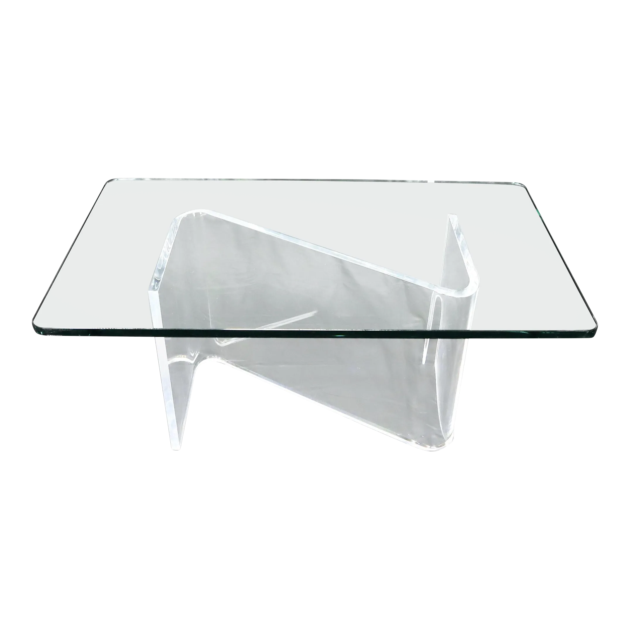 Bent Lucite ZShape Base Thick Glass Top Coffee Table Chairish