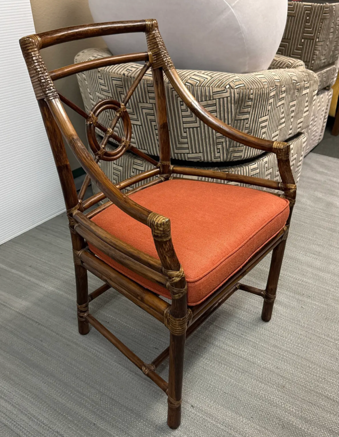 McGuire Furniture Target Back Leather Wrapped Bamboo Dining Chairs