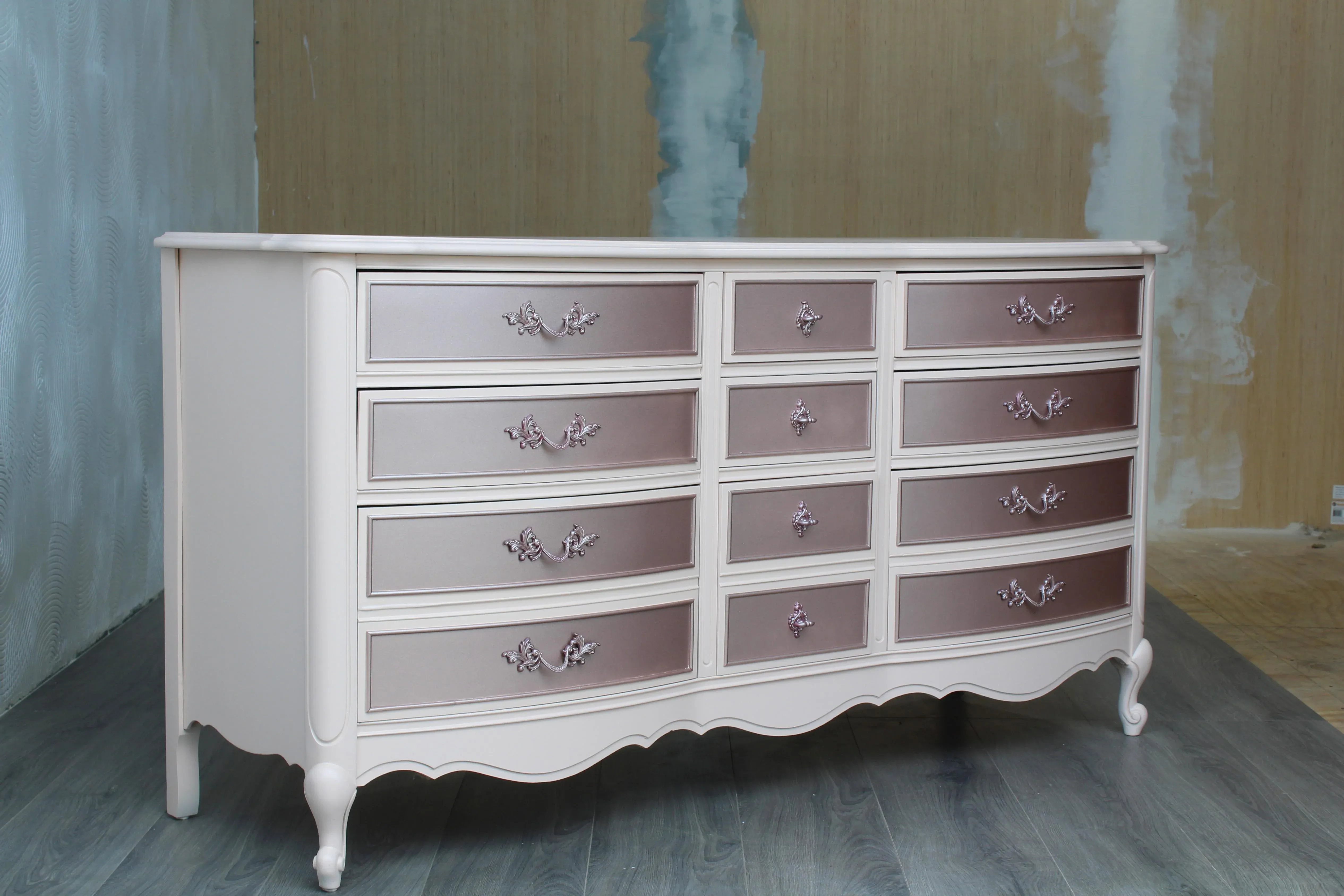 1970\'s French Provincial Champaign Pink Dresser With Rose Gold Painted  Accents